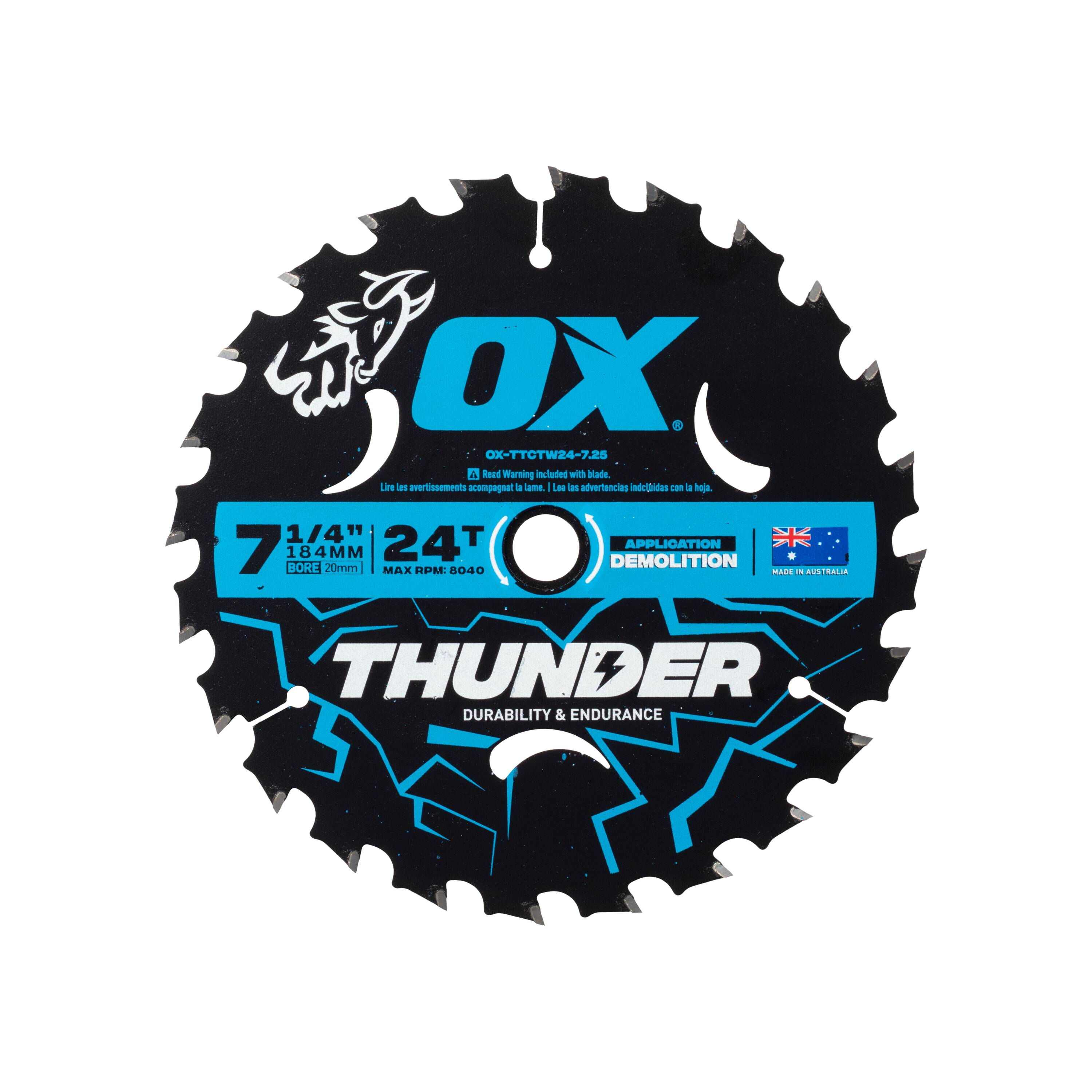OX Tools OX-TTCTW24-7.25-US Thunder 7-1/4-in 24 -Tooth Fine Finish Carbide Circular saw blade Individual