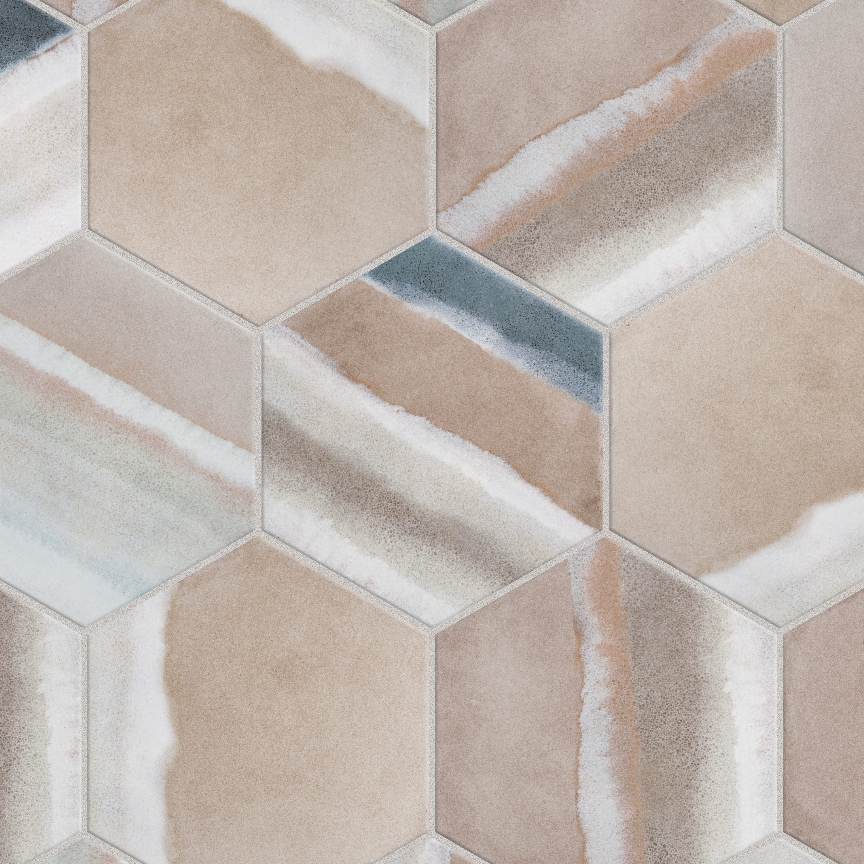 Taupe and Blue Hexagon Porcelain Floor and Wall Tile