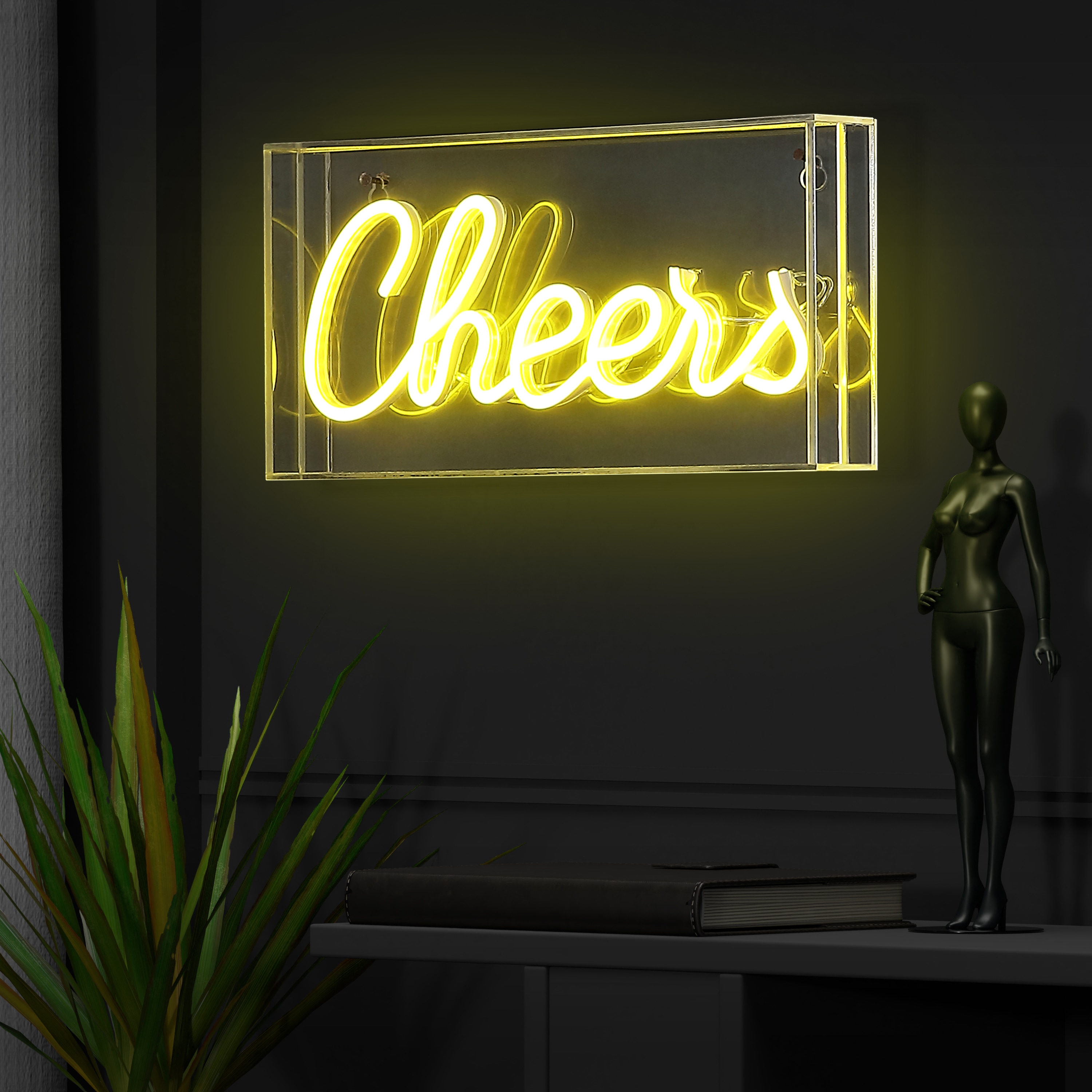 Cheers Yellow Acrylic Box USB LED Neon Light