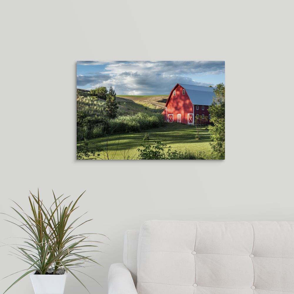 GreatBigCanvas Beautiful red barn and garden in 16-in H x 24-in W ...