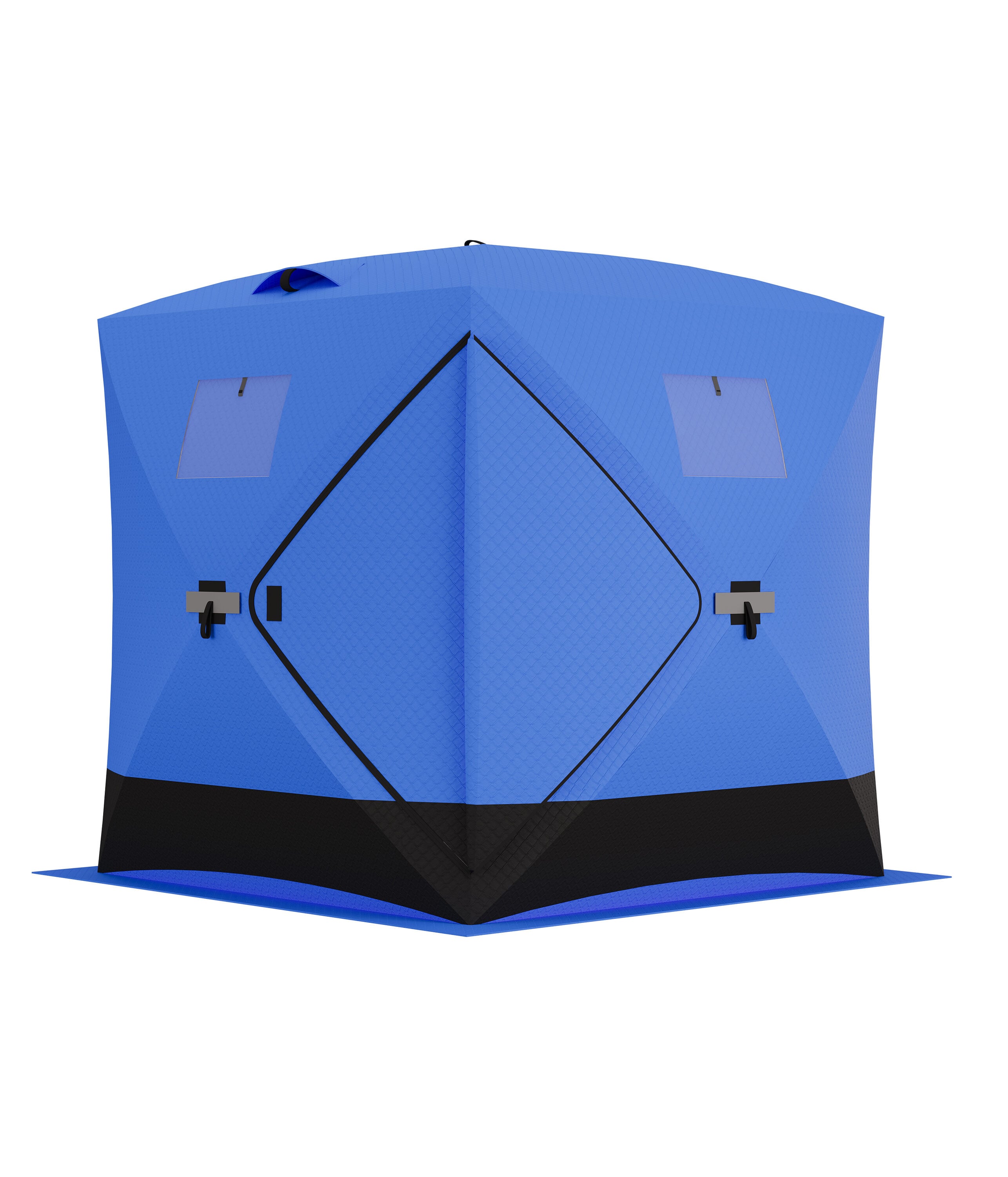 IdealHouse Insulated Pop-Up Ice Fishing Tent for 3-4 Persons - All-Weather Portable Shelter - Spacious Windproof Thermal Hub Style Hut - Anchors Ropes and Carry Bag - Ideal for Winter Fishing - Blue