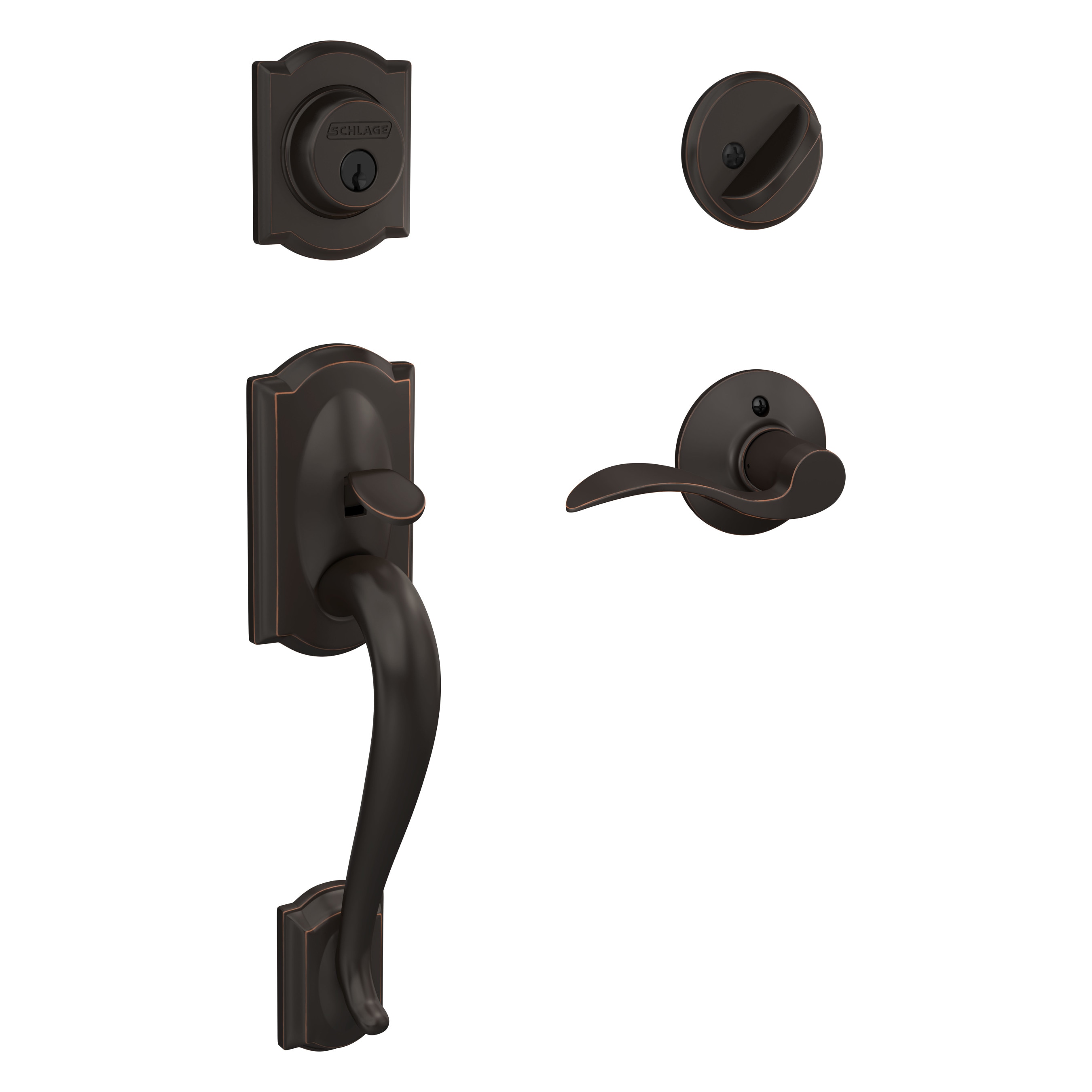 Schlage F60 V CAM 716 ACC Accent Aged Bronze Single-Cylinder Keyed Entry Door Handleset with Accent Lever