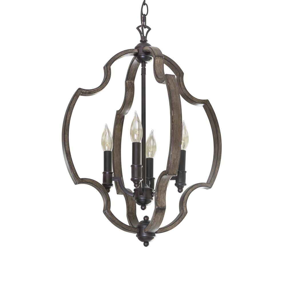 Decor Therapy CH1840 Walken 4-Light Natural Wood and Orb Transitional Geometric Hanging Pendant Light