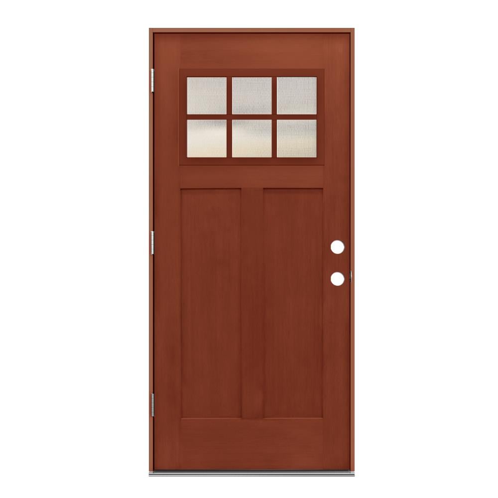 JELD-WEN LOWOLJW232200016 36-in x 80-in x 4-9/16-in Fiberglass Craftsman Right-hand outswing Amaretto Stained Prehung Front Door Insulating core