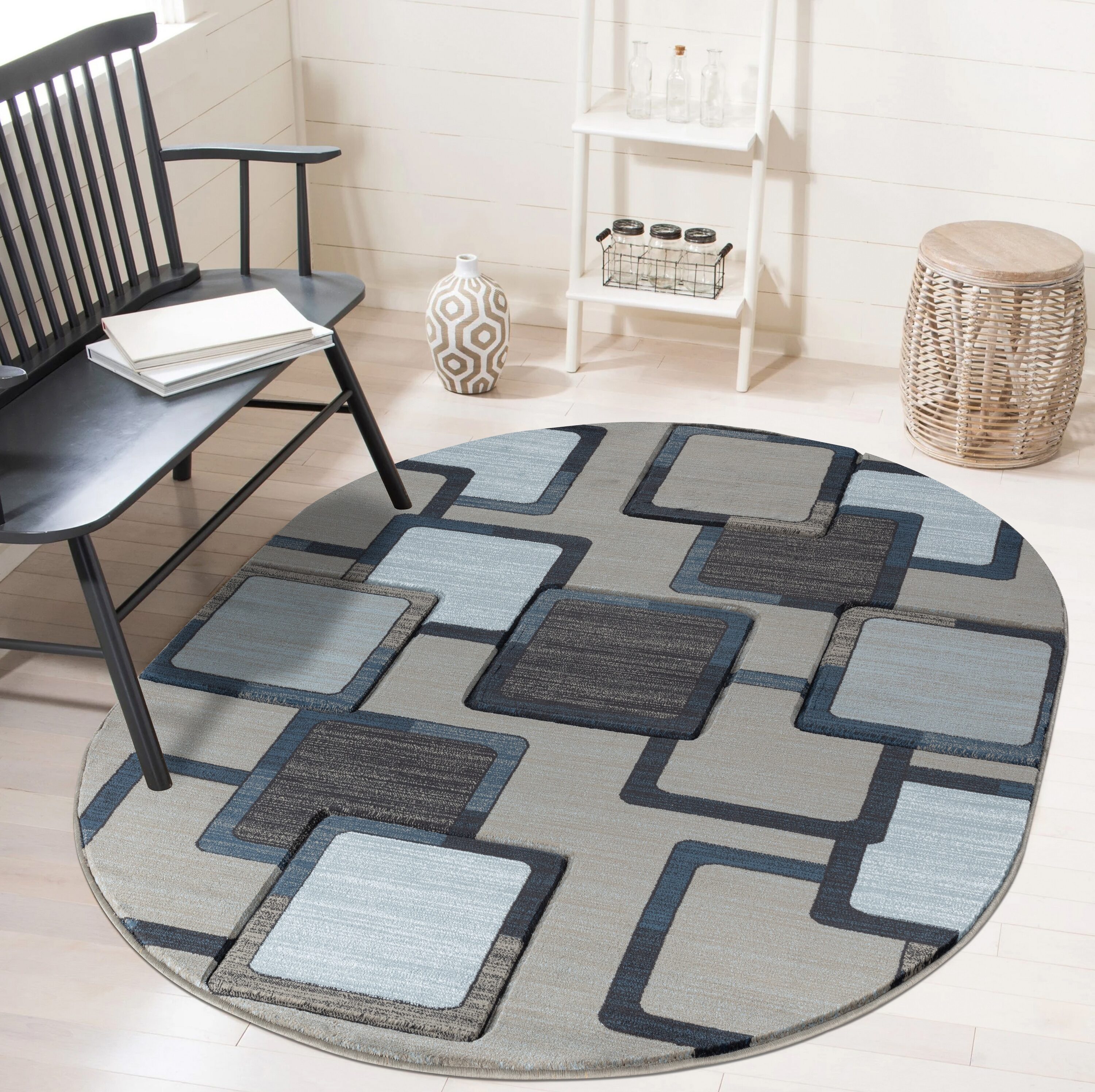 MDA Rugs OR6758OV Orelsi 5 x 8 (ft) Polypropylene Blue/Tan Oval Indoor Abstract Area rug