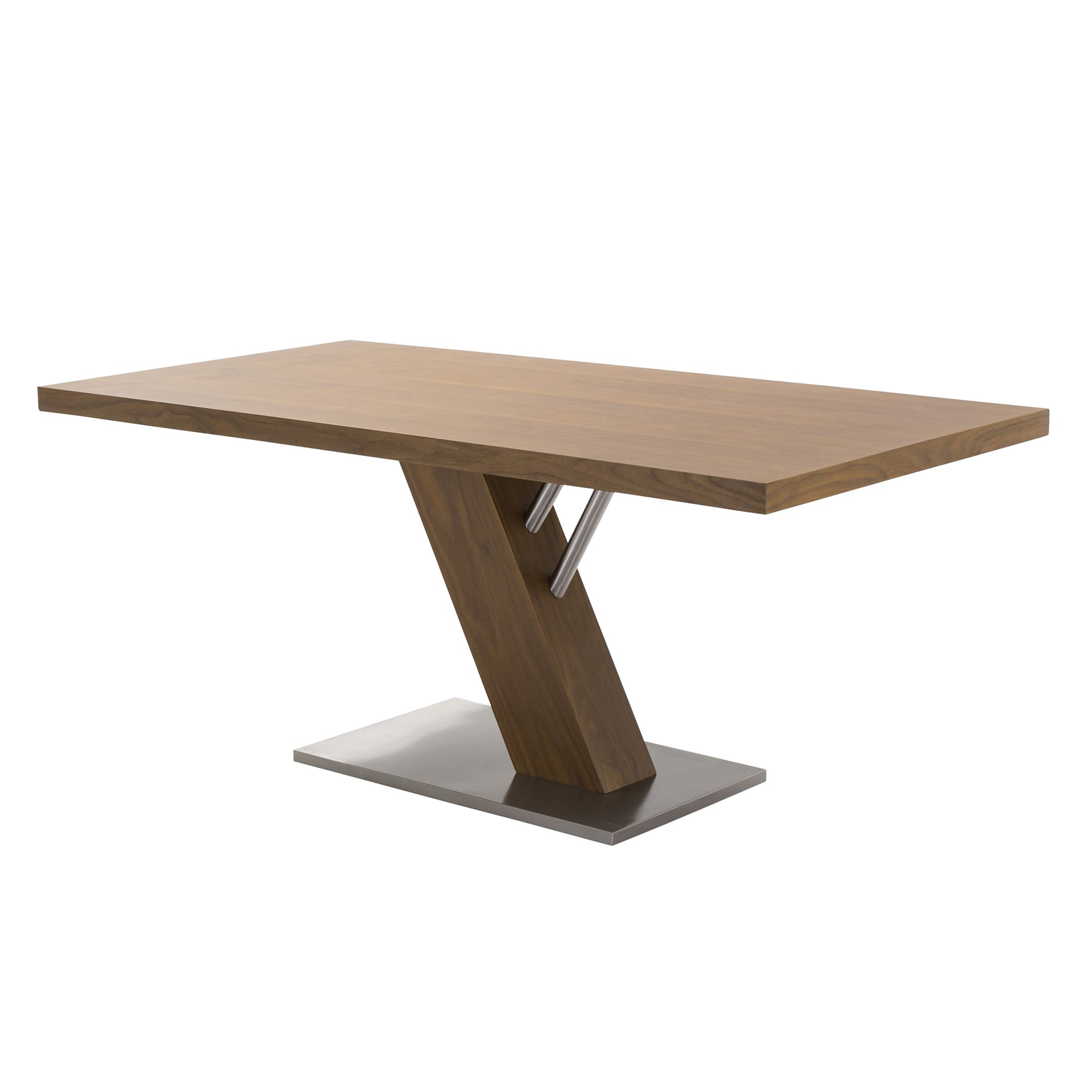 Armen Living 721535777068 Stainless Steel Contemporary/Modern Dining Table, Wood with Brushed Stainless Steel Wood Pedestal Base 71-in L x 30-in H