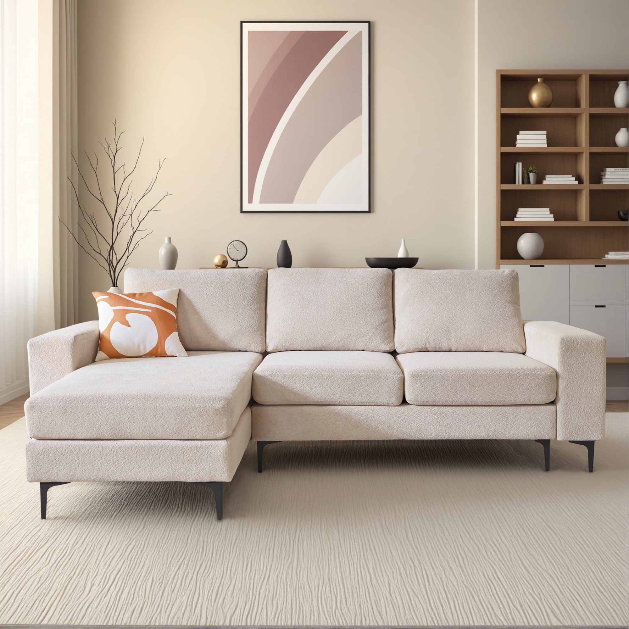 ALTRIGUS 6L-COCOL810-AL 97-in W Modern Left Chaise Cloud Velvet Camel 3-seater Sofa