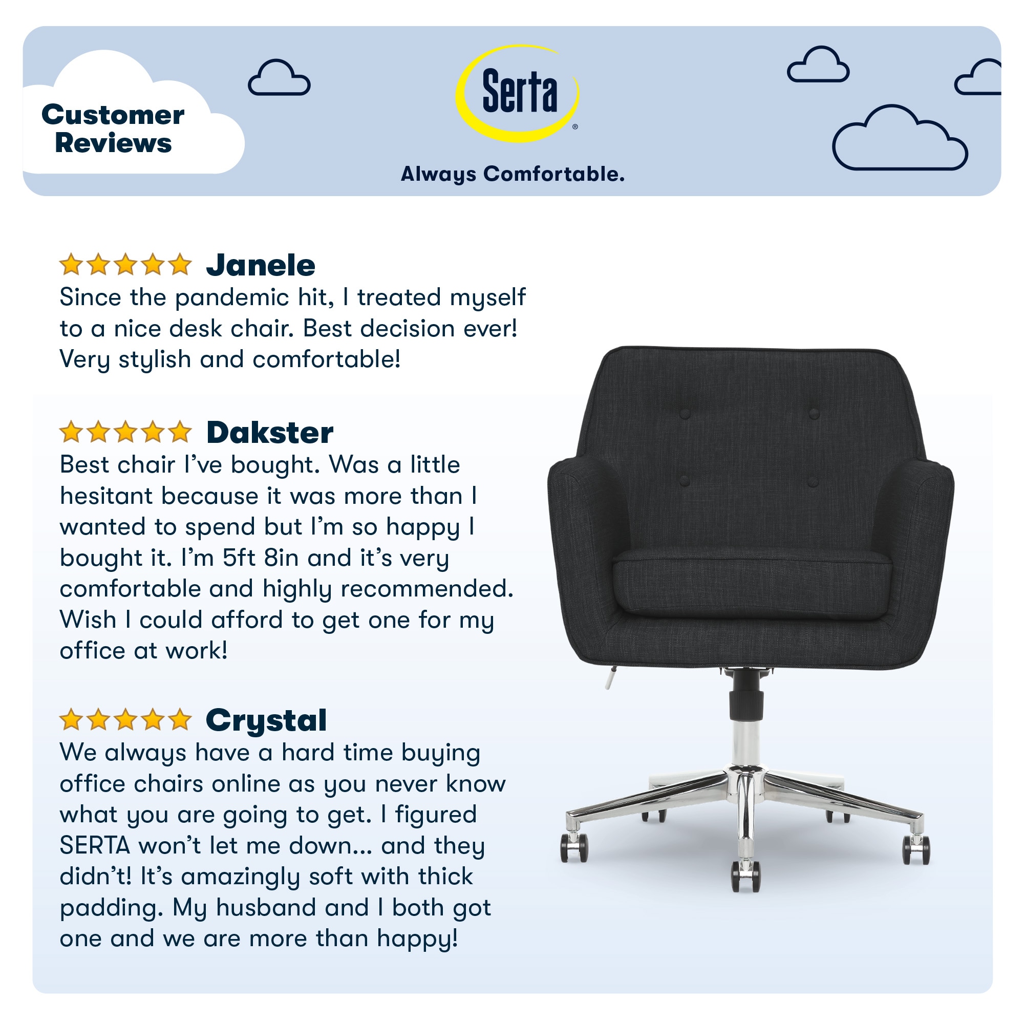 Ashland Charcoal Fabric Swivel Home Office Chair with Memory Foam