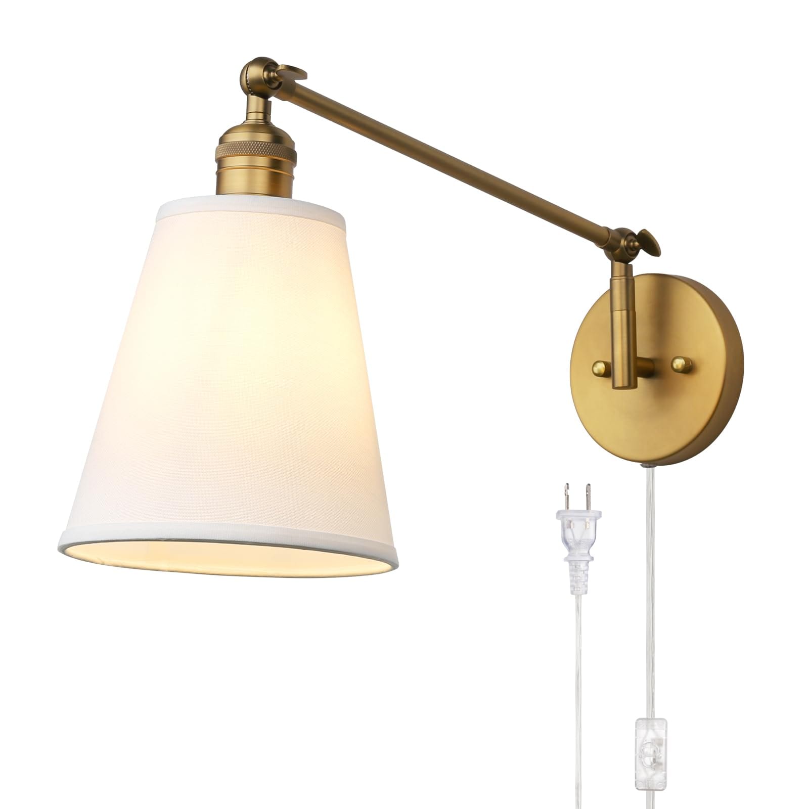 AOIZGMY - Retro Swing Arm Wall Sconce Plug in Wall Lamp Single Sconce Light Fixture with White F...