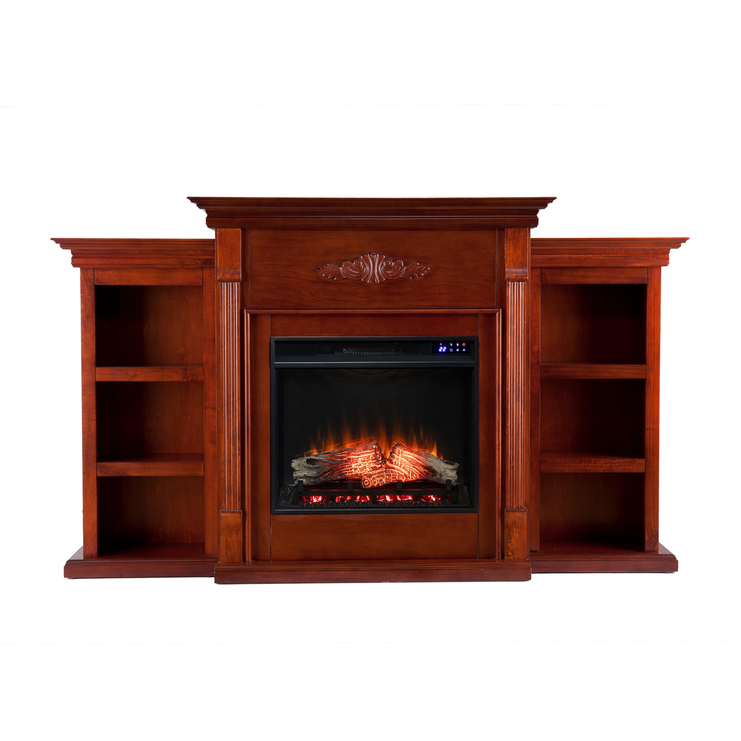Southern Enterprises FR8547 70.25-in W Mahogany Free standing Fan-forced Flat wall Electric Fireplace with Remote Control Included