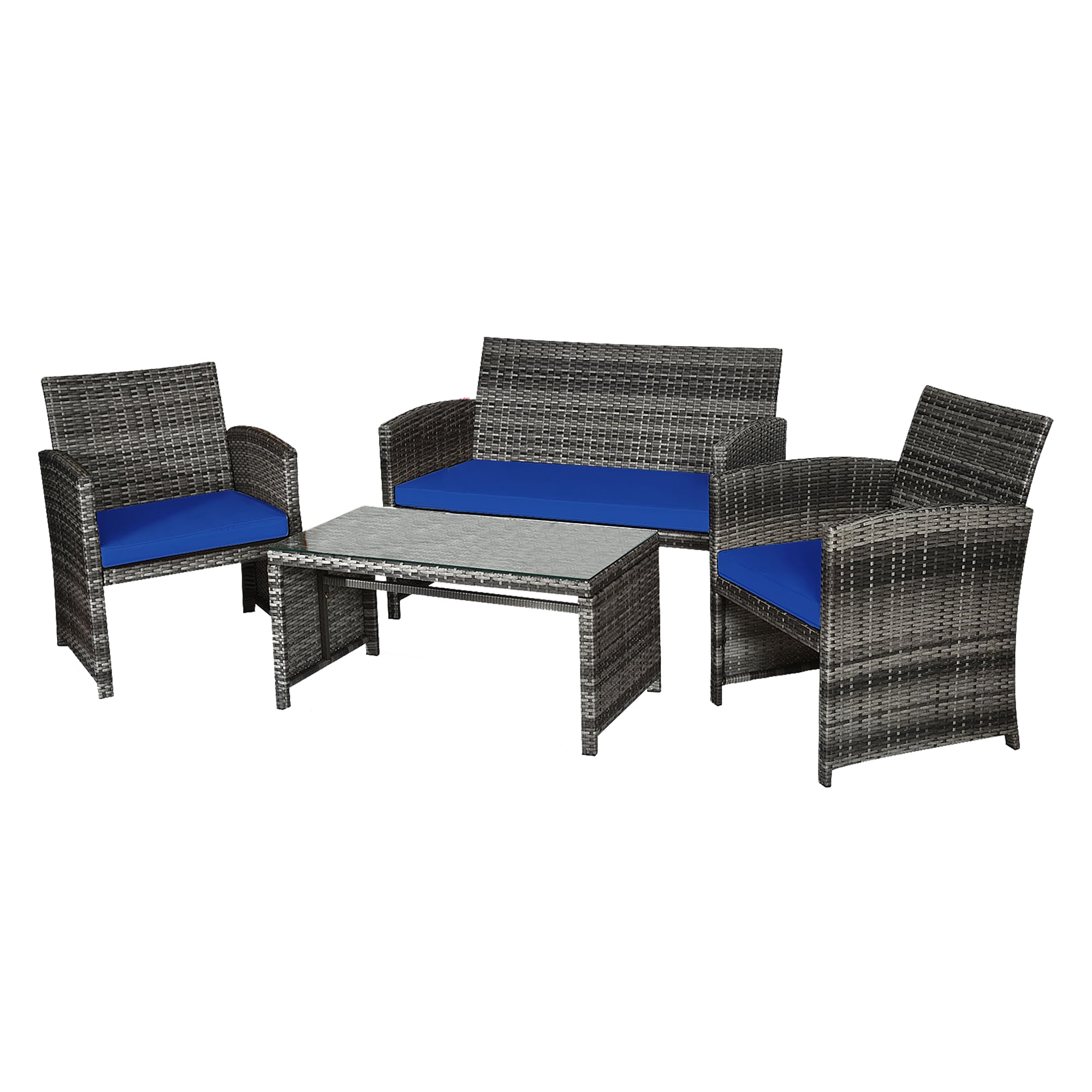 LIVIZA OUS63238NY 4 -Piece Rattan Patio Conversation Set with Blue Cushions