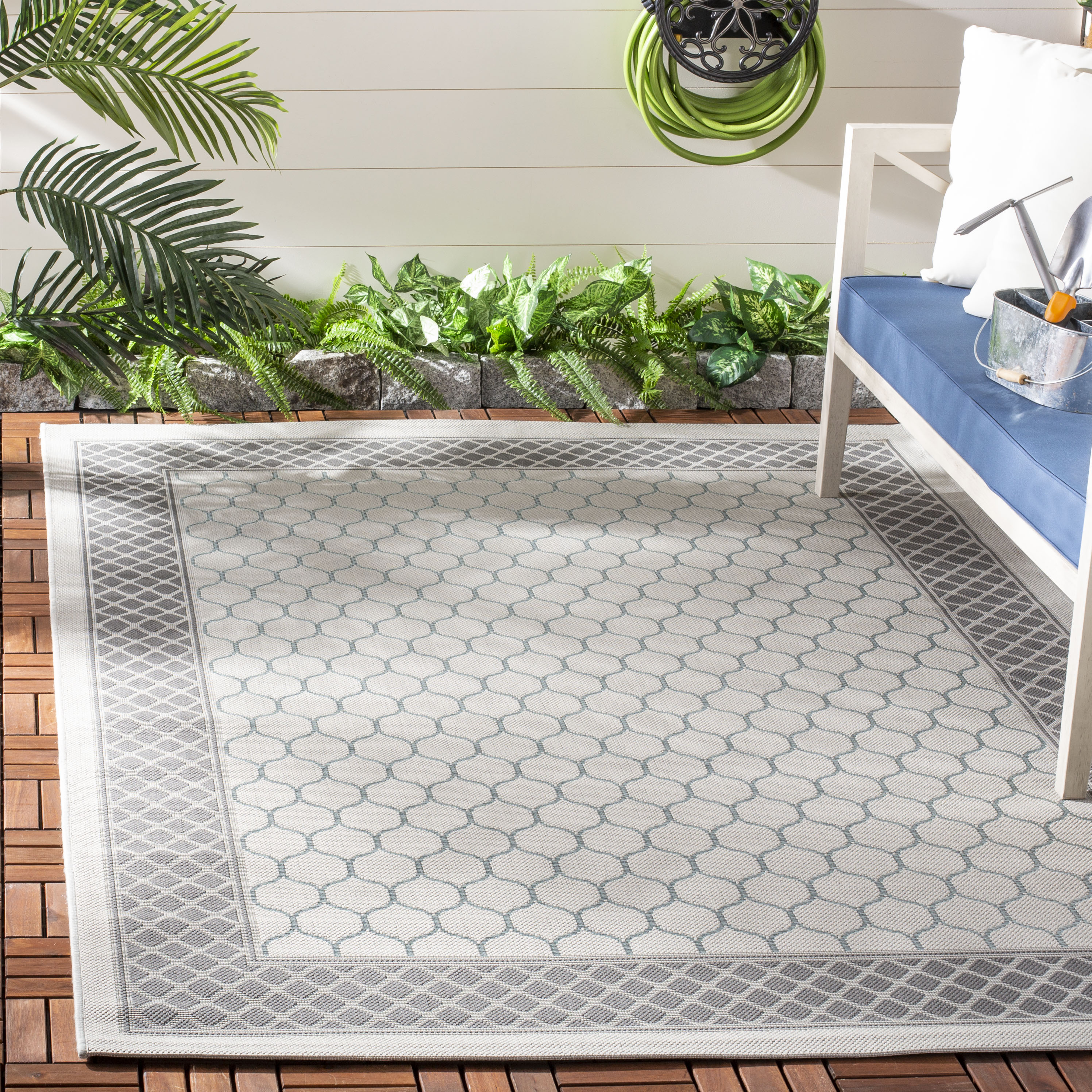 Light Grey/Anthracite Rectangular Synthetic Outdoor Area Rug