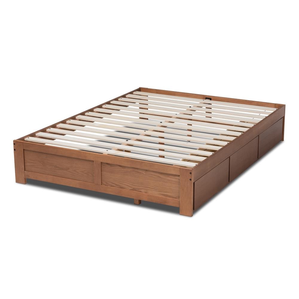 Baxton Studio Wren Walnut King Wood Bed Frame with Storage at Lowes.com