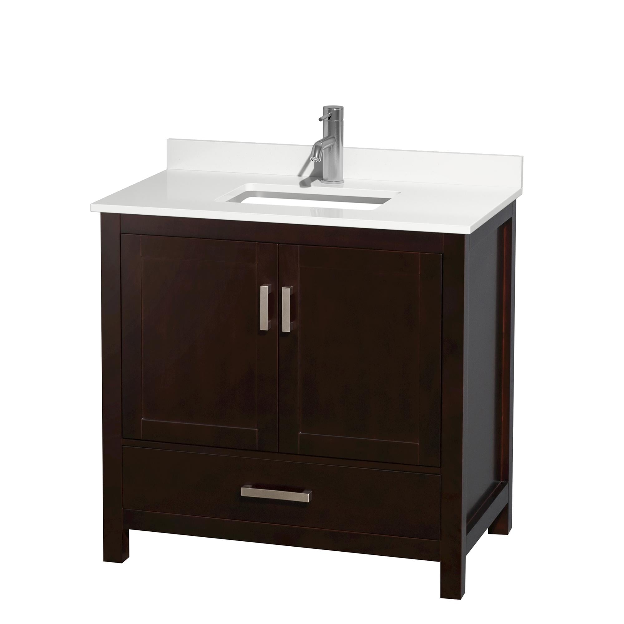 Wyndham Collection Sheffield 36-in Espresso with Brushed Chrome Trim Undermount Single Sink Bathroom Vanity with White Quartz Quartz Top