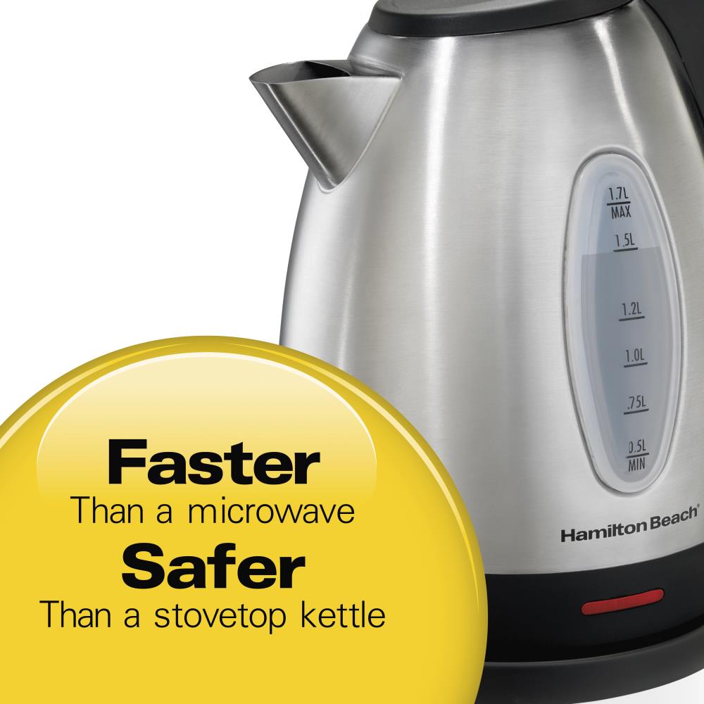 Hamilton Beach Stainless Steel Electric Kettle with LED Light Ring, 1.7  Liter Capacity, 41037 