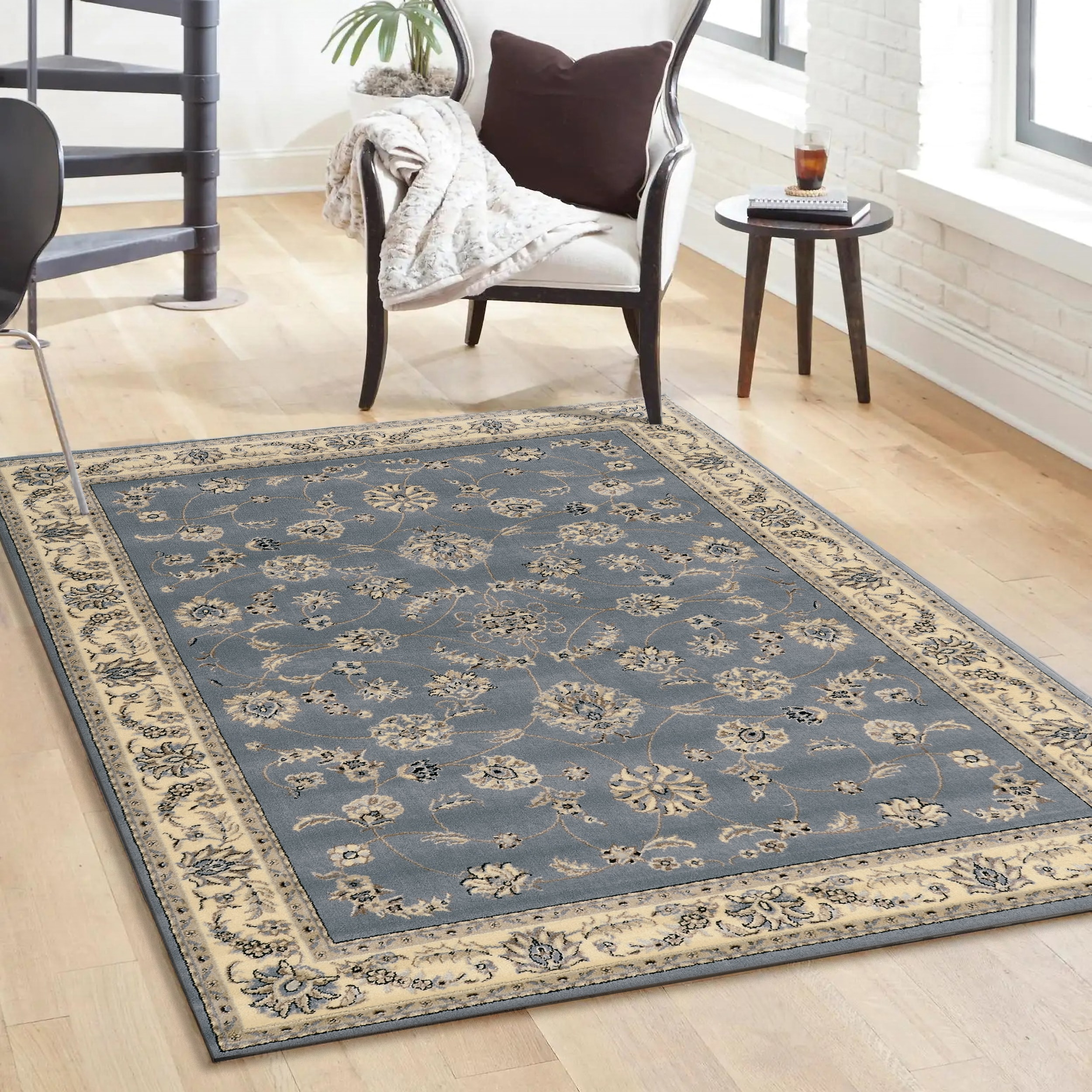 Radici USA 1596/5022/GREYBLUE Alba 8 x 11 (ft) Polypropylene Greyblue Rectangular Indoor Floral/Botanical Oriental Area rug