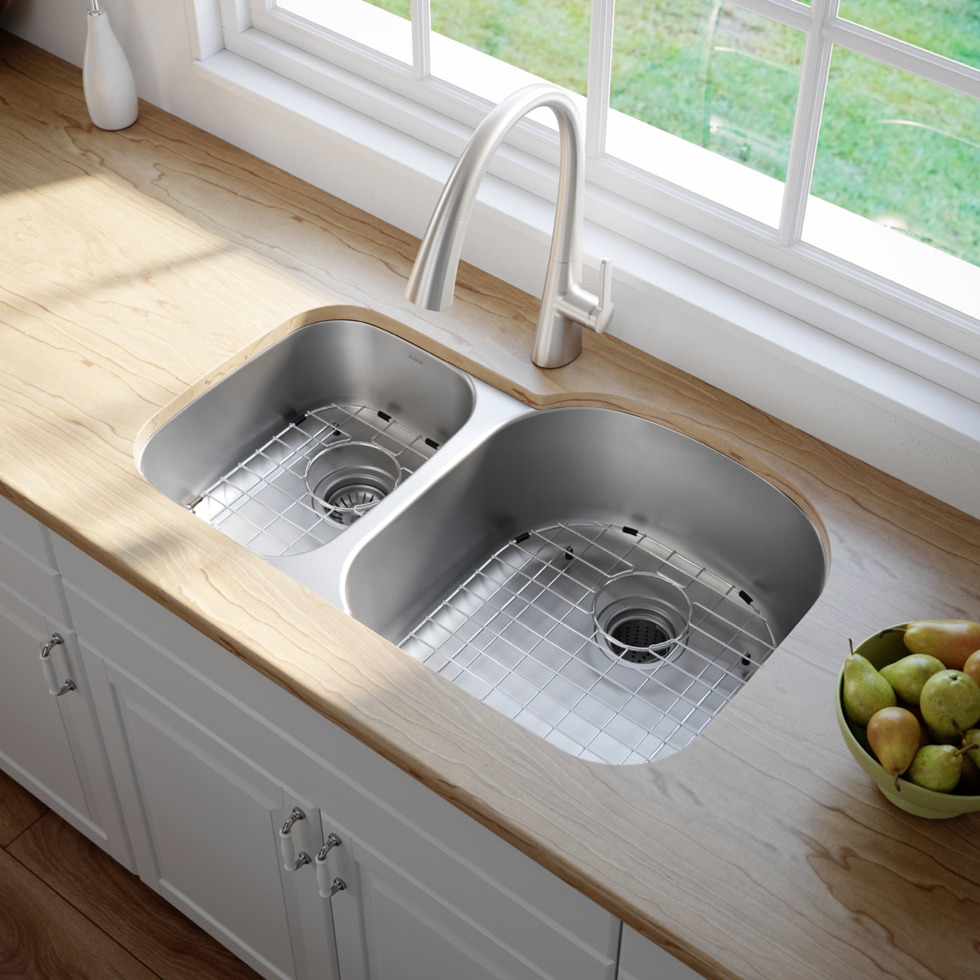 Kraus 32-inch Satin Stainless Steel Undermount Double Bowl Kitchen Sink