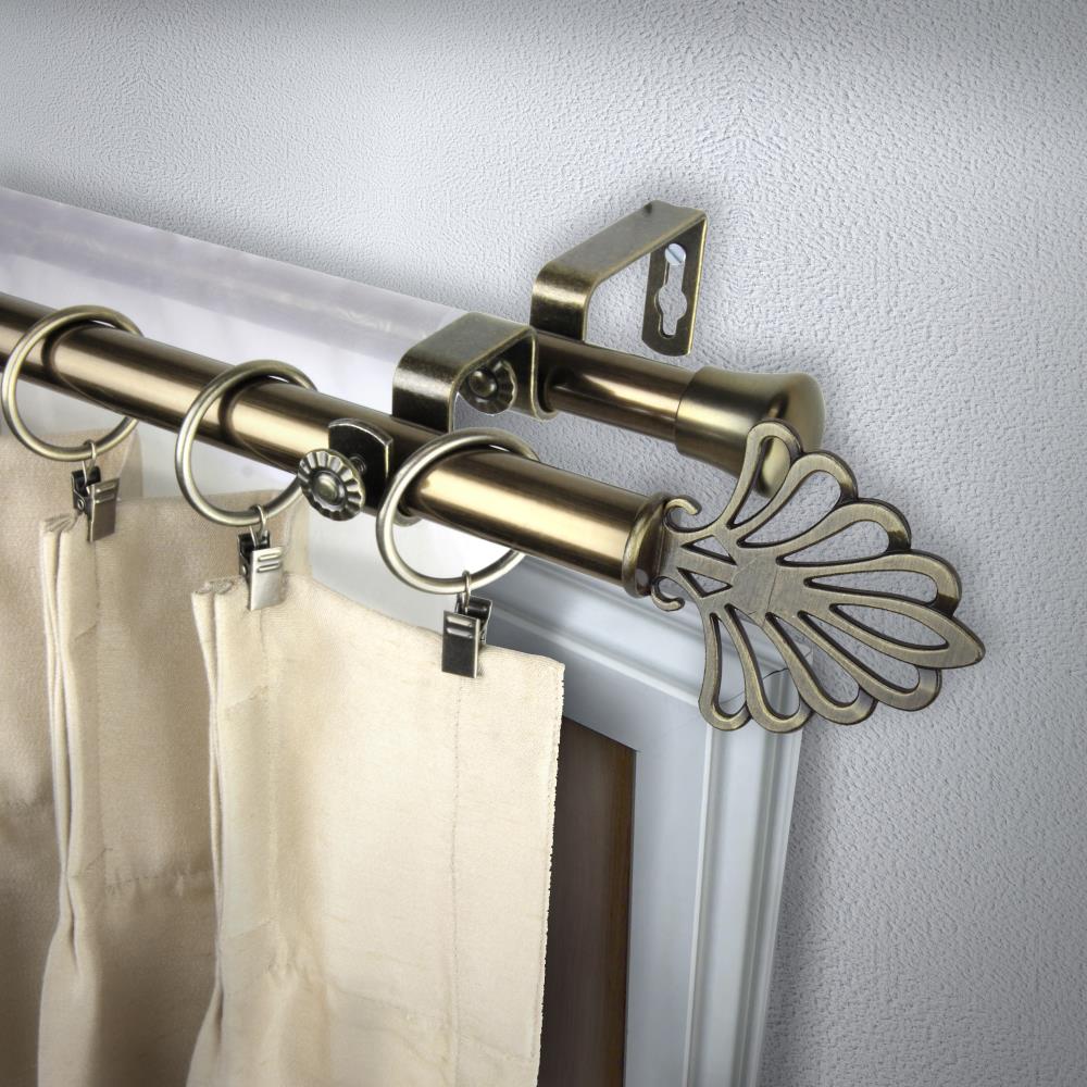 Rod Desyne 4721-484 13/16-in Fan 48-in to 84-in Antique brass Steel Double curtain rod with Finials