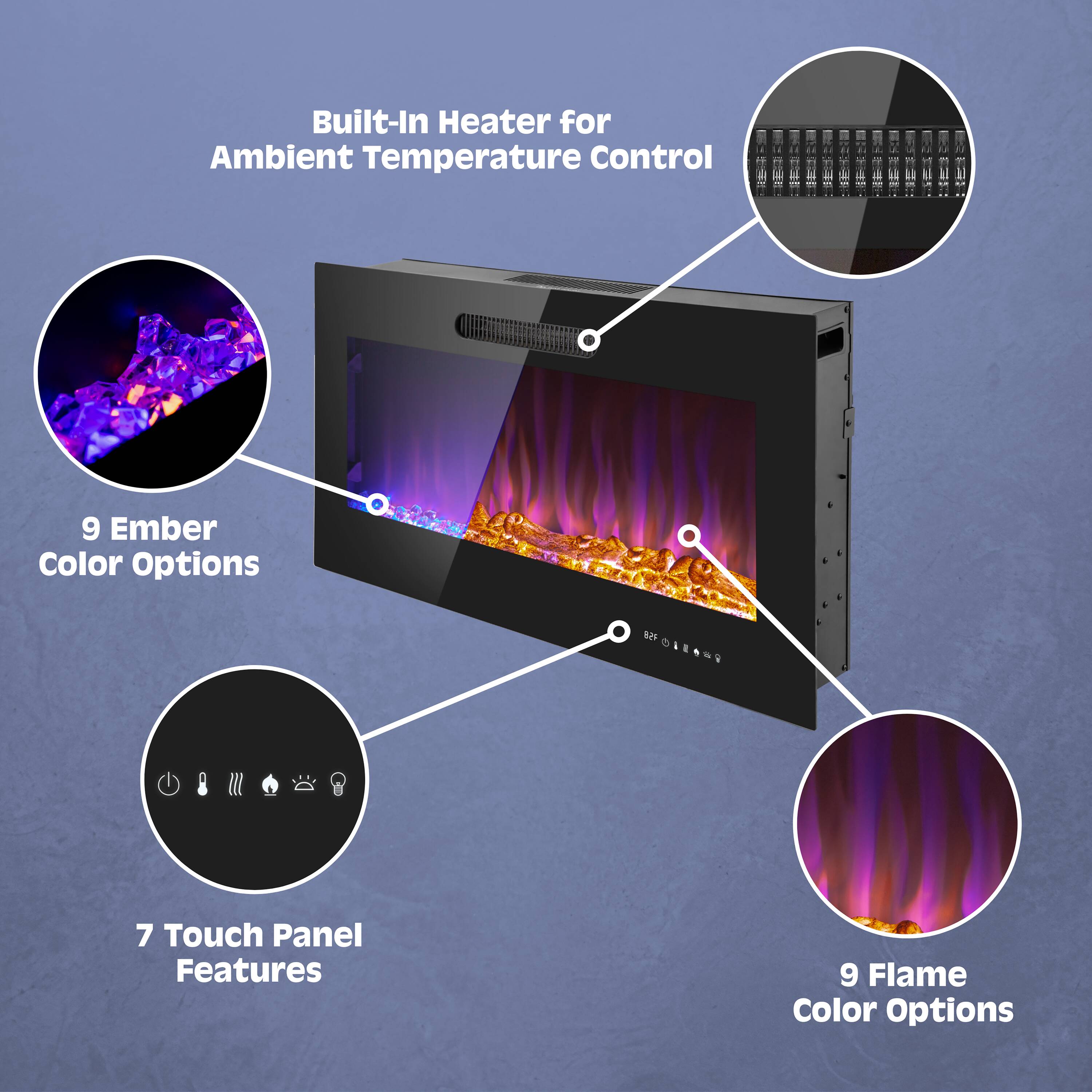 Prominence Home Prominence Home 36×19 Electric Remote Controlled LED Wall Mount Fireplace with Adjustable Heat and Brightness Settings 57000-26 Sansujyuku sansujyuku.com