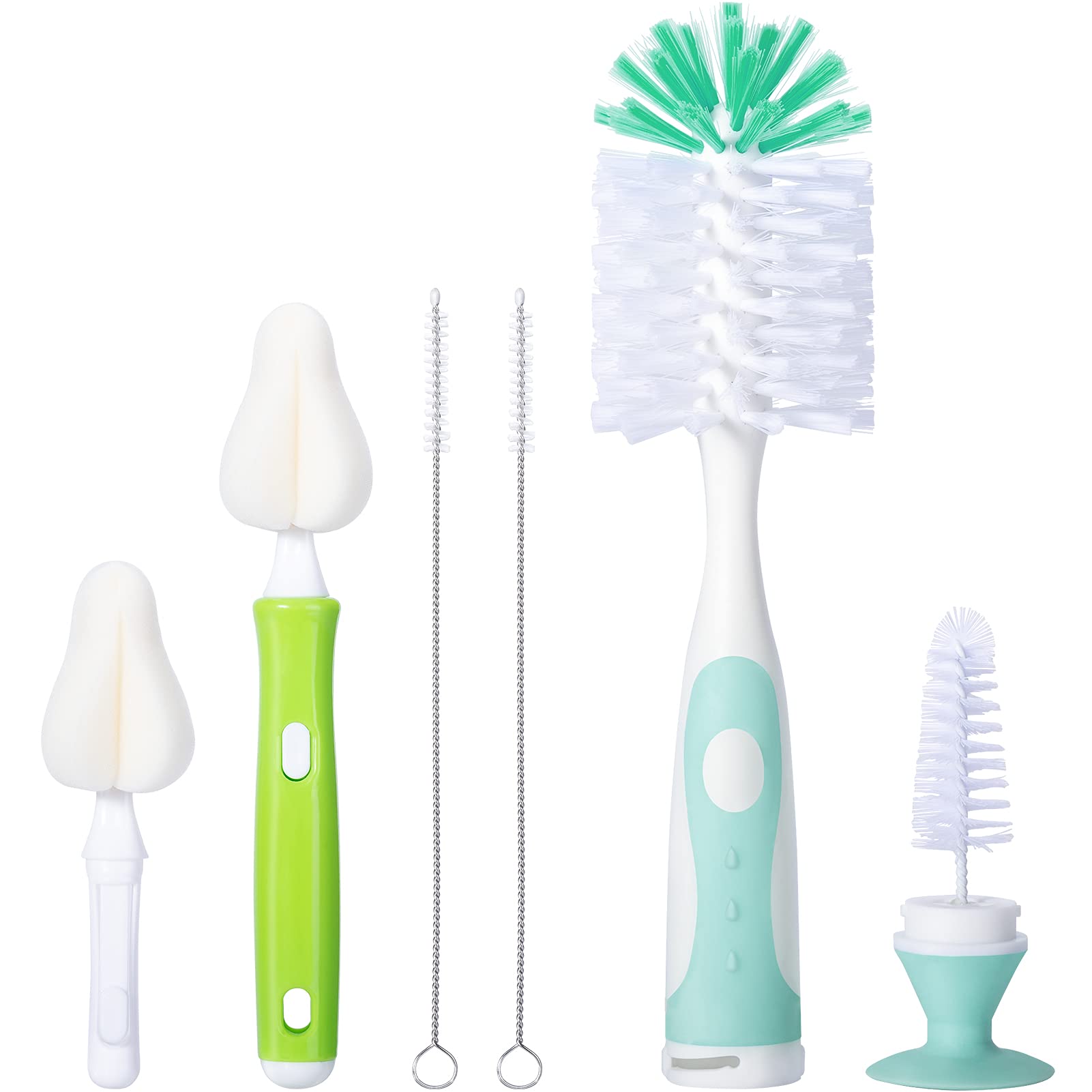 KIWDZFU  Baby Bottle Brush Set with Nylon Brush Hidden Nipple Cleaner Sponge Nipple Brushes and Straw Brushes for Wide Neck Bottles