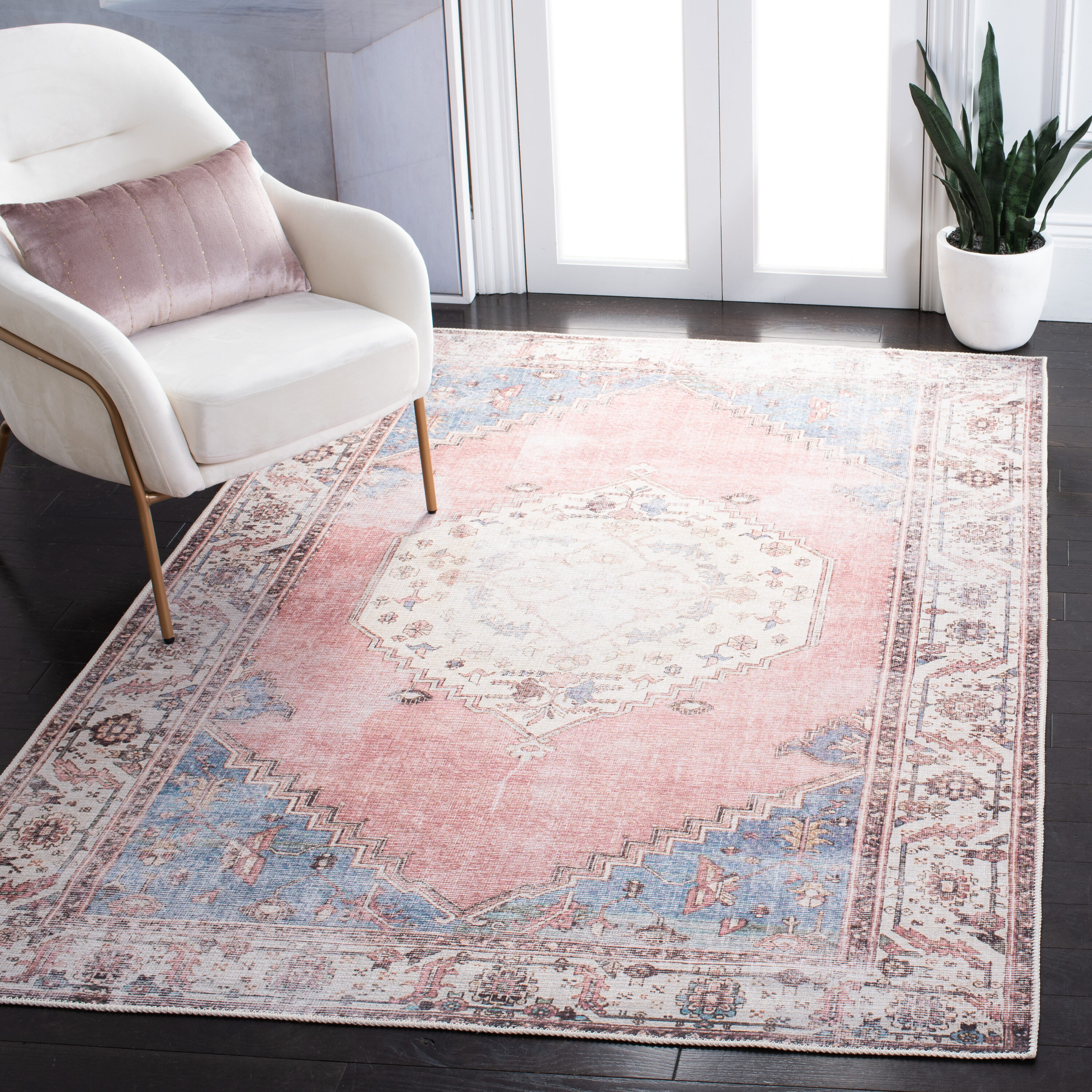 Safavieh SEP357A-7 Serapi 7 x 9 (ft) Loomed Cotton Ivory/Pink Rectangular Indoor Border Machine washable Area rug
