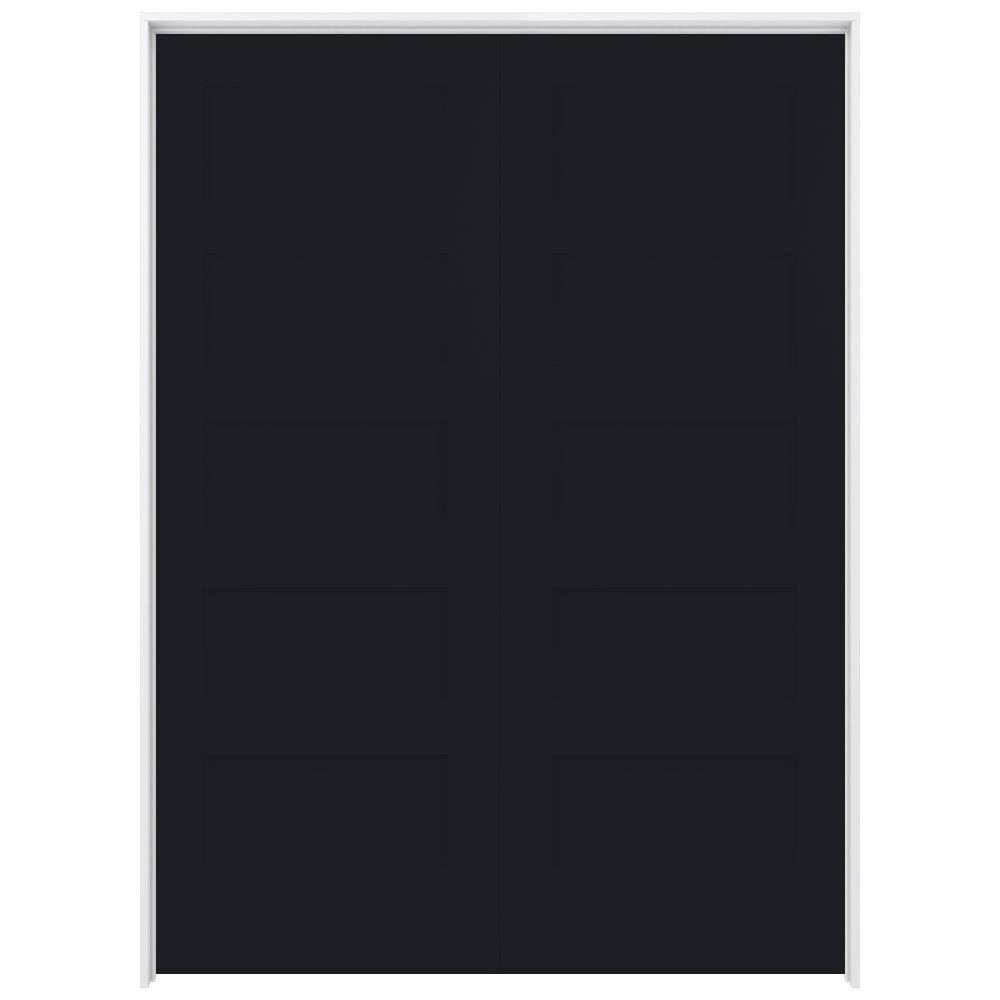 RELIABILT LO1369951 72-in x 80-in Midnight Solid core 5-panel equal Reversible/Universal Smooth Prefinished Pine Wood Flat Jamb Double Prehung Interior Door