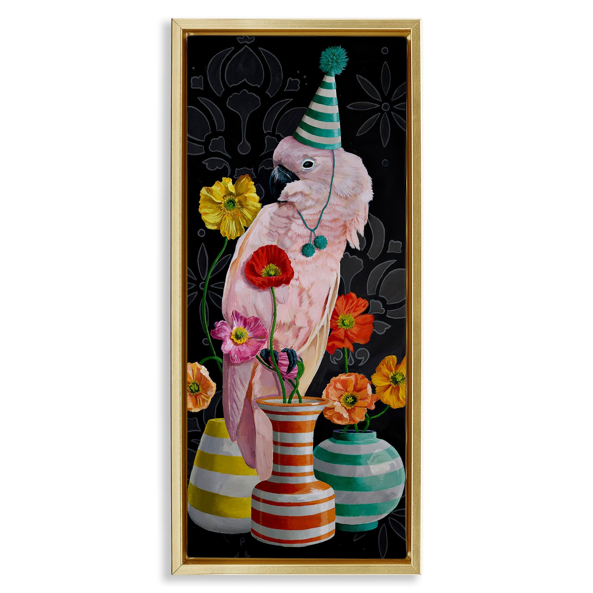 Stupell Industries BS-992-FFG-10X24 Cockatoo and Striped Vases Floating Frame design by Heather Gauthier