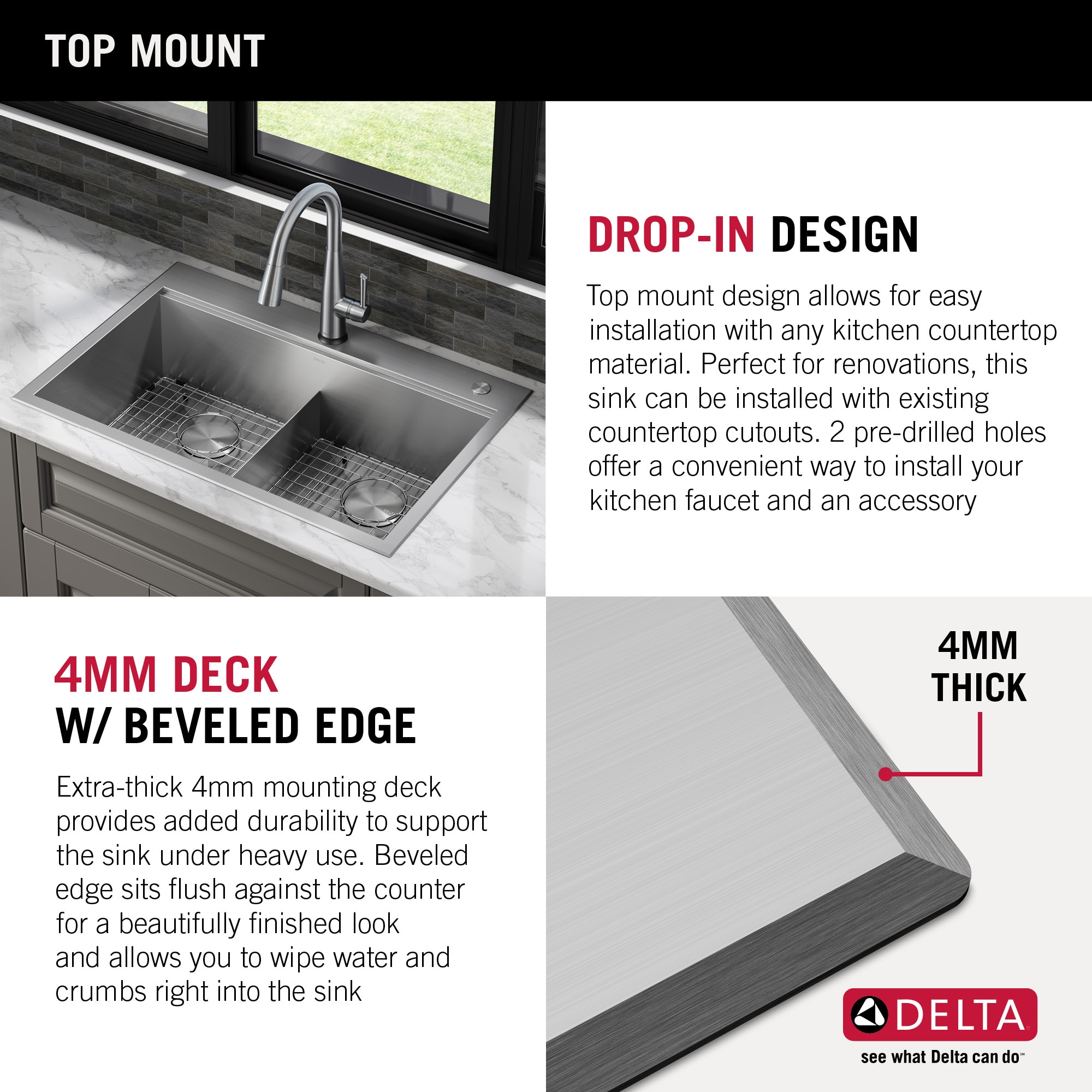 Delta 33-Inch Stainless Steel Double Bowl Workstation Sink
