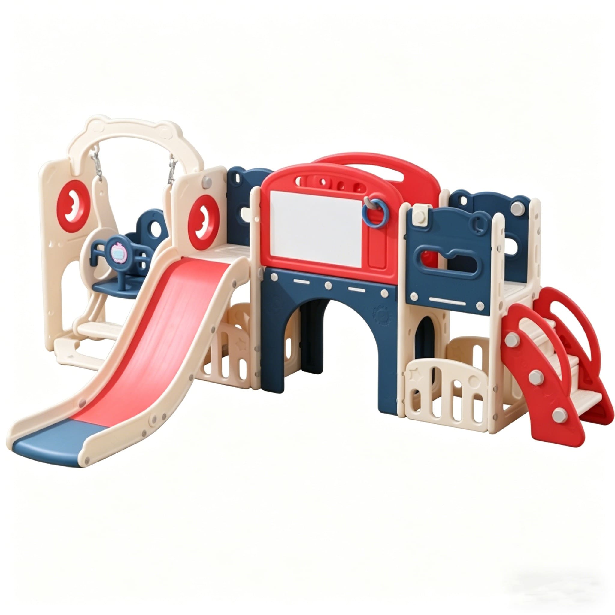 Boho Havens 12 in 1 Toddler Playground Set with Swing Slide and Basketball Hoop in Red Blue