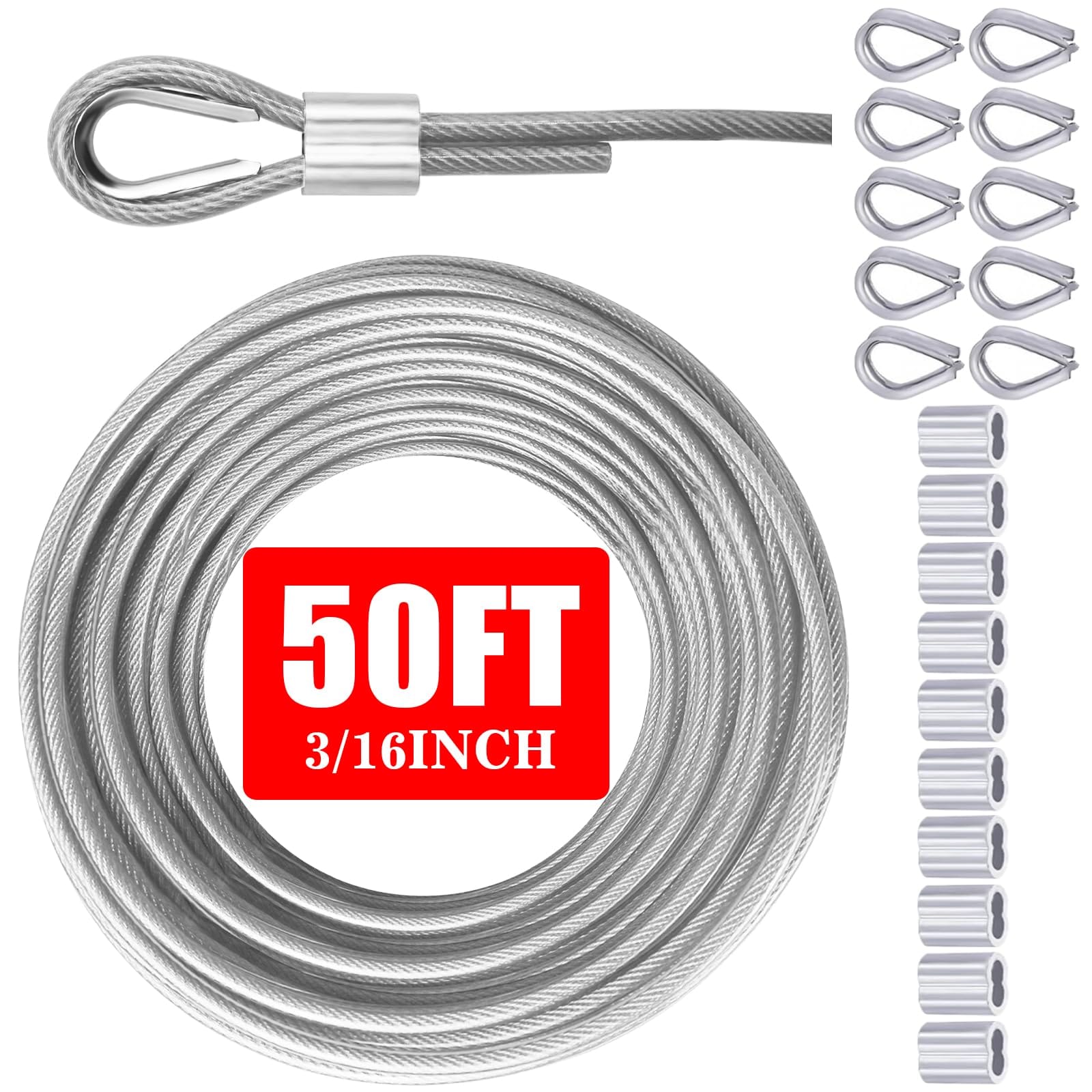 CYIKE  Stainless Steel Cable Wire Rope 3 16 Vinyl Coated Steel Cable 50ft 100ft 150ft 200ft Length Ideal String Light Cable