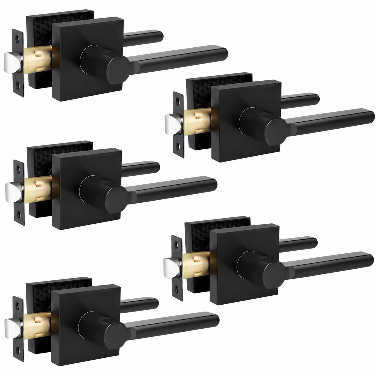 Aoibox  5 Pack Black Zinc Alloy Square Passage Door Knob Adjustable Backset 1 3 8 in to 1 3 4 in Door Fit