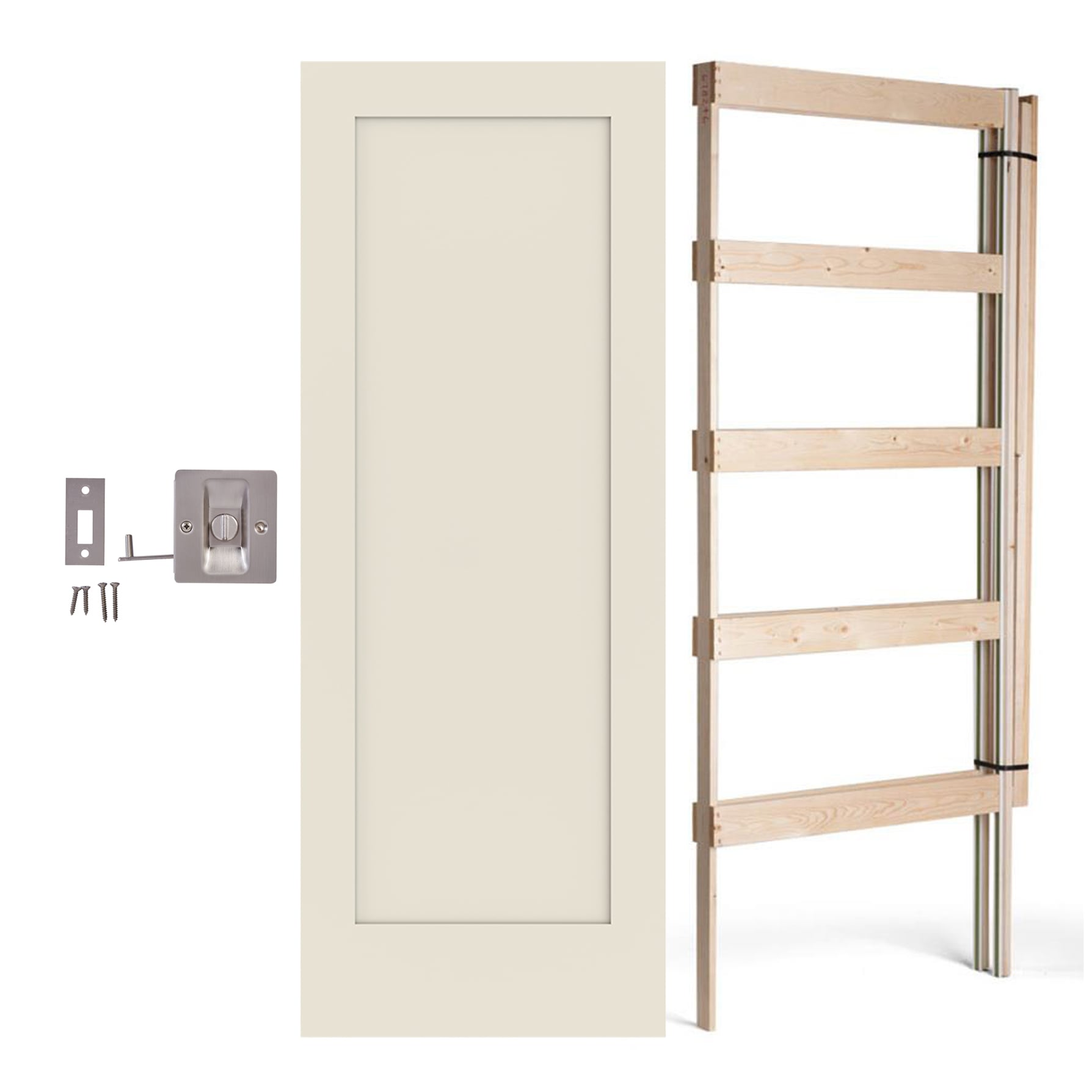 JELD-WEN   Shaker 32-in x 80-in 1-panel Solid Core Primed Pine Wood Slab Door + Wood and Steel Pocket Door Frame