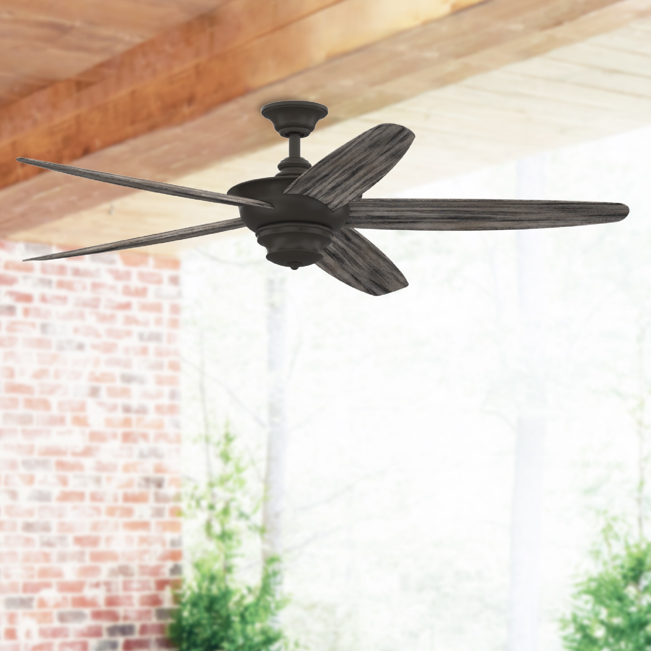 Fanimation Studio Collection LP8300LGR Florid 60-in Outdoor Matte Greige with Weathered Wood Blades Ceiling Fan Without Light - Remote Included ( 5 -Blade )