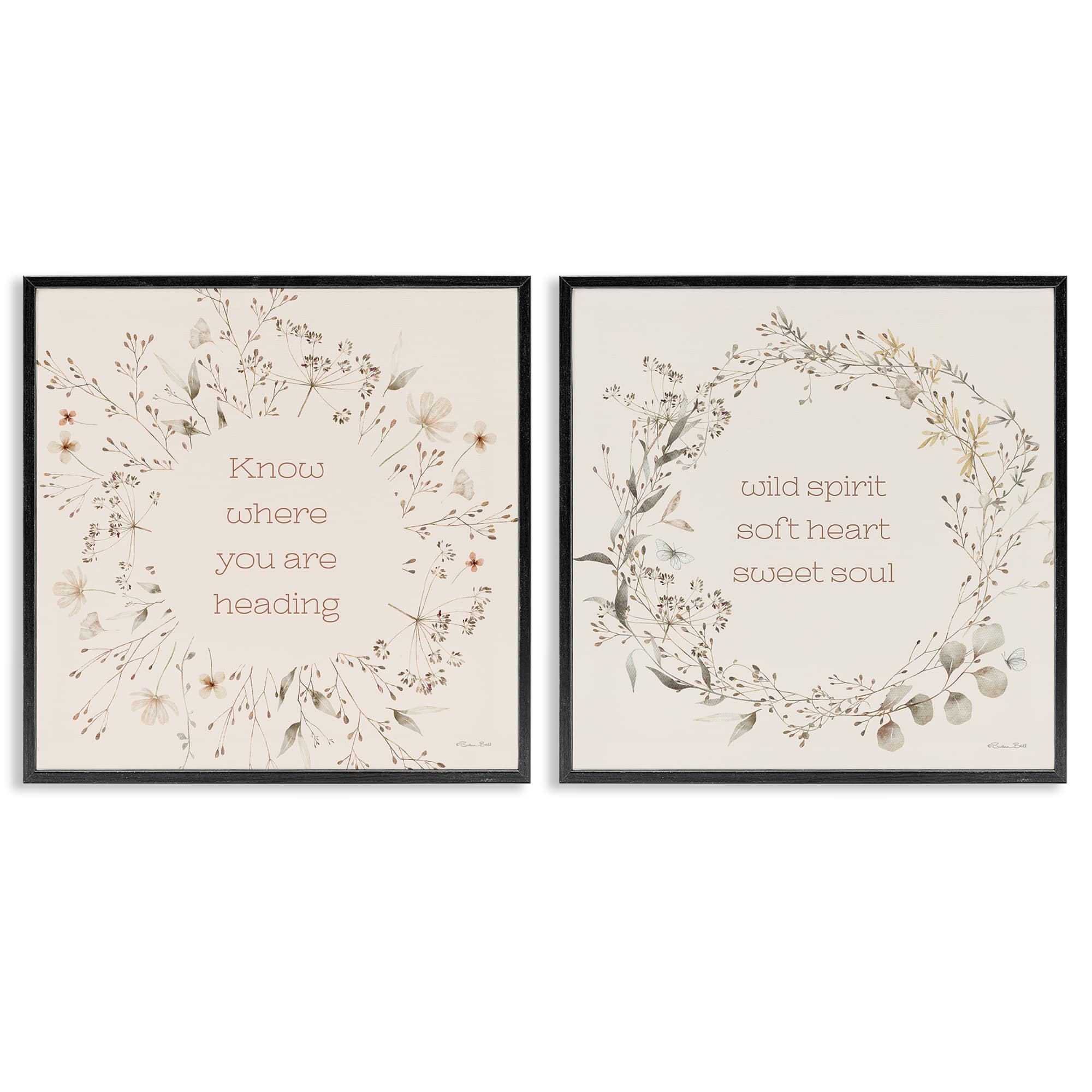 Stupell Industries B2-792-FR-2PC-17X17 Inspiring Soft Wreaths with Phrases 2 Piece Black Framed Giclee Art Set By Susan Ball 17 x 17