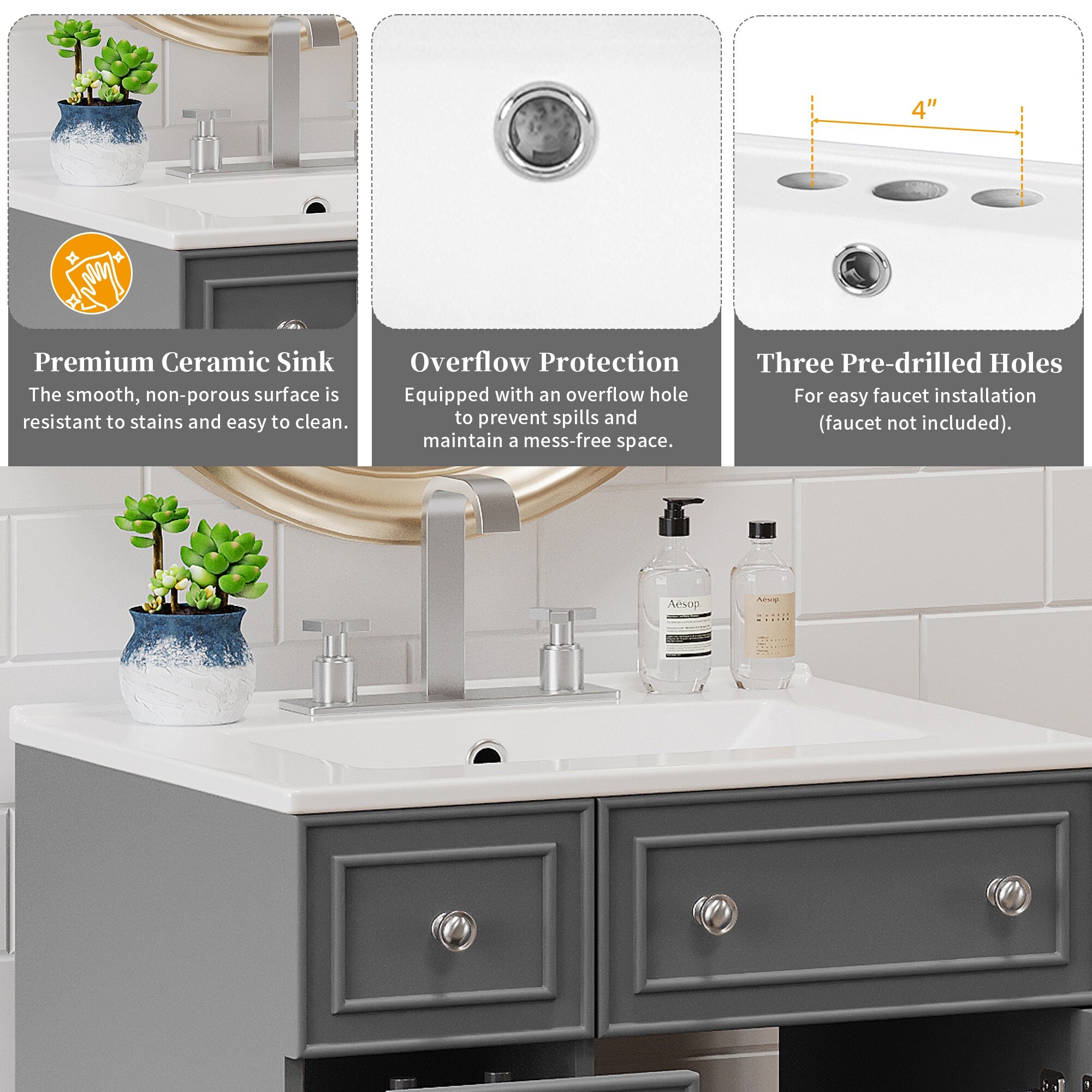 Homy Casa BVZC-W24-GY Bath-Vanity-Combo - View #5