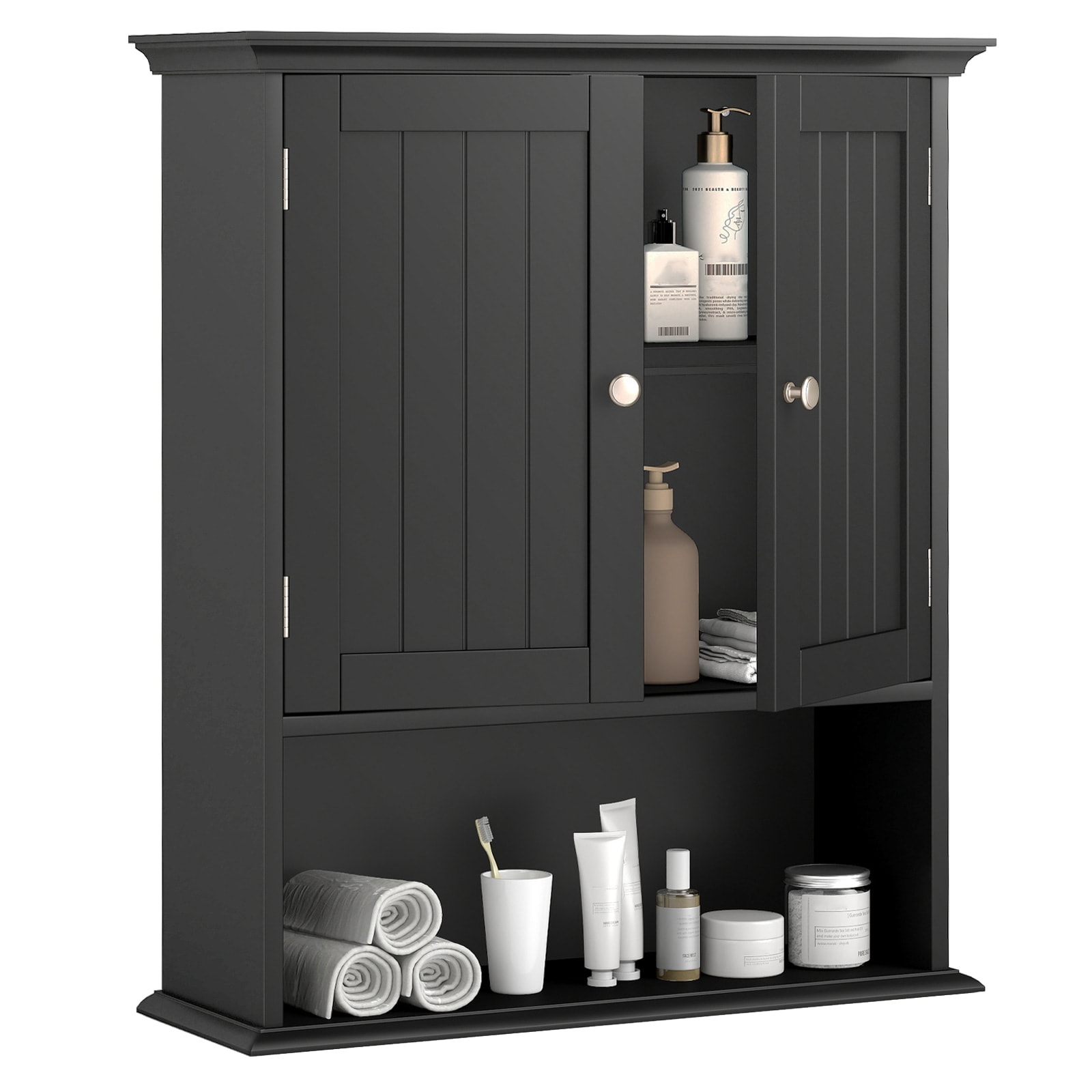 SUGIFT 23.5-in x 7.5-in x 28-in Wall-Mounted Bathroom Storage Organizer with 2 Doors and Shelves Cabinet