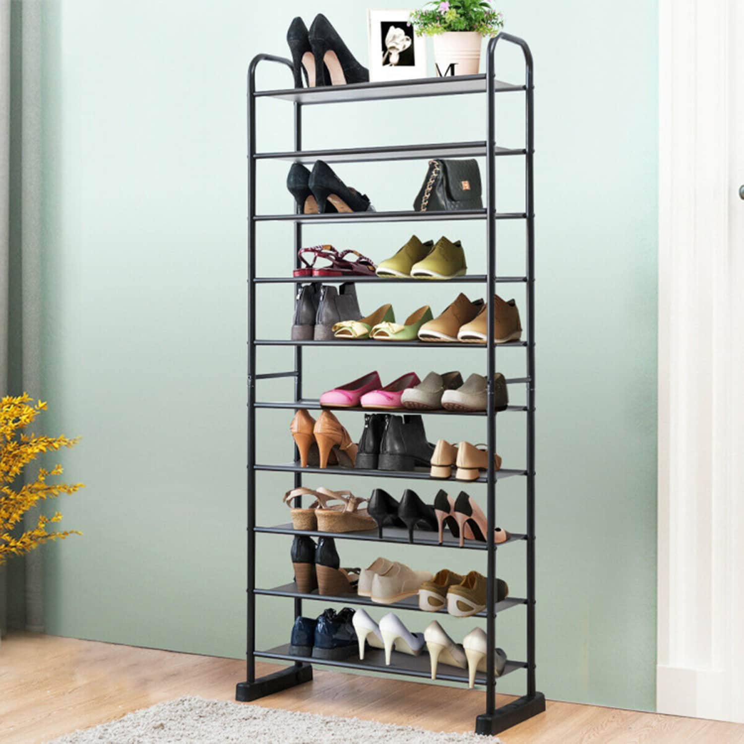 Mondawe MO-S218131 60-in H 10 Tier 30 pair Black Metal/Resin Shoe rack