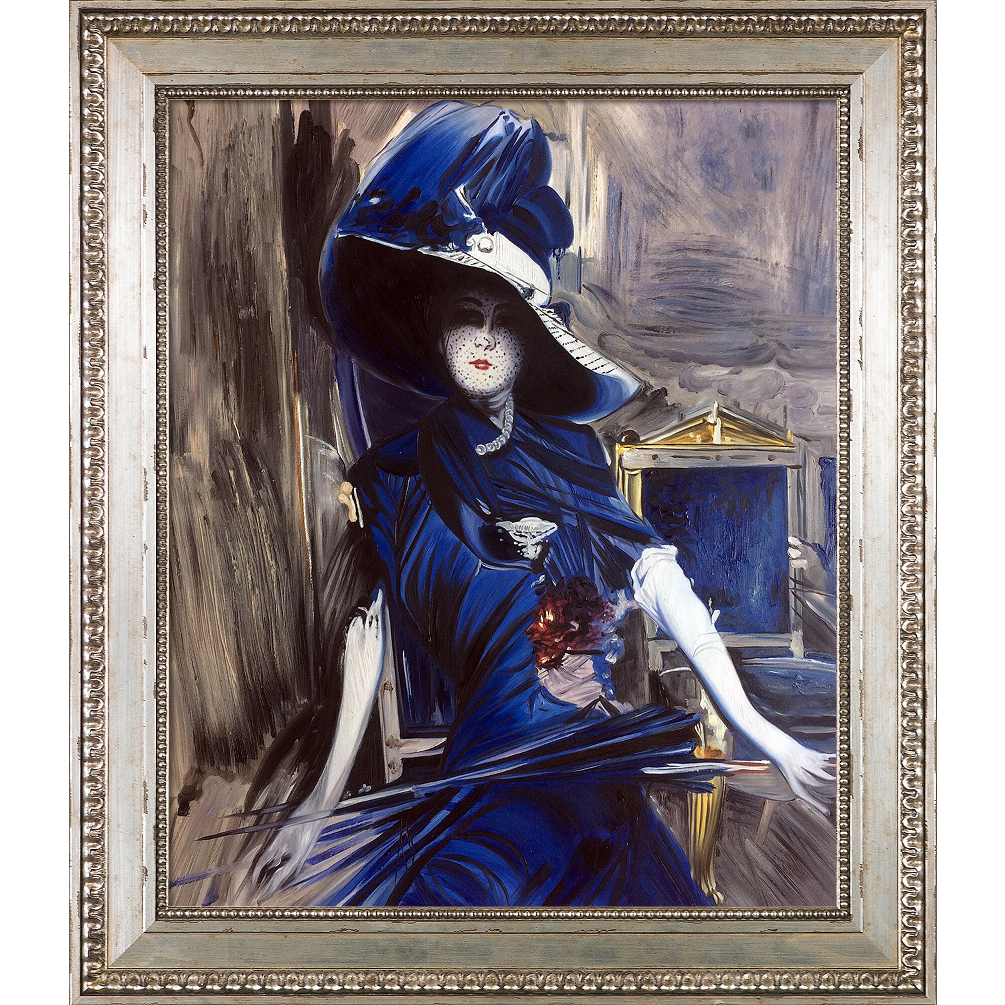 La Pastiche The Divine In Blue Giovanni Boldini Framed 26-in H x 30-in W  People Canvas Hand-painted Painting at