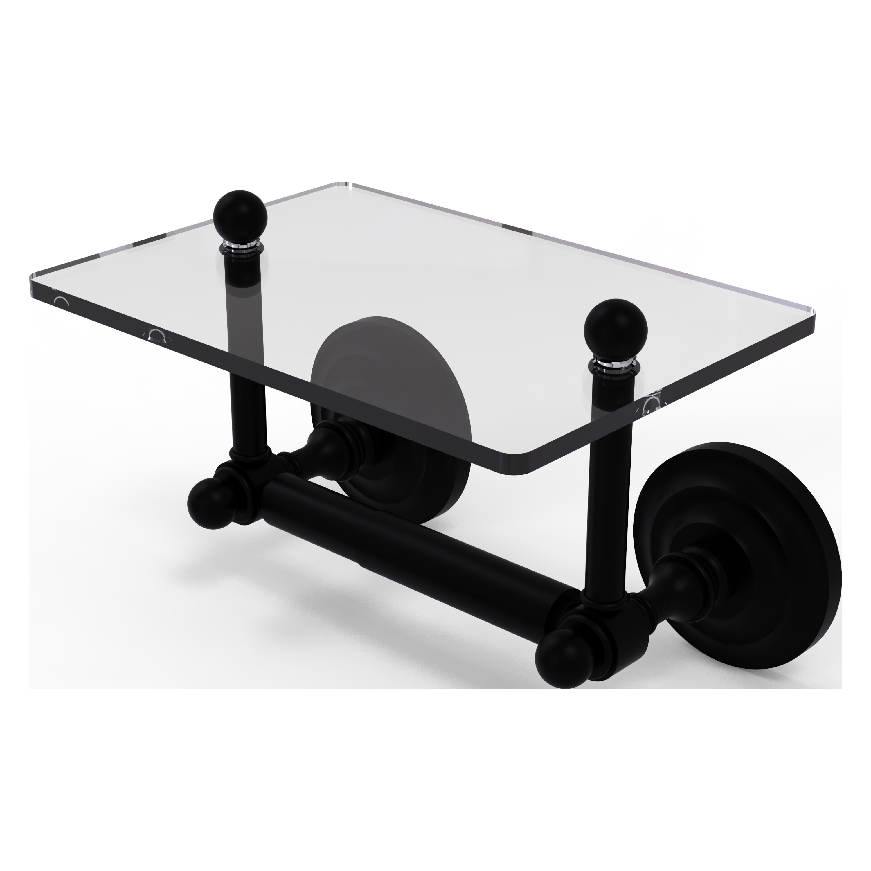 Allied Brass QN-GLT-24-BKM Que New Matte Black Wall mount Double post Toilet Paper Holder 1 -Rolls with Storage