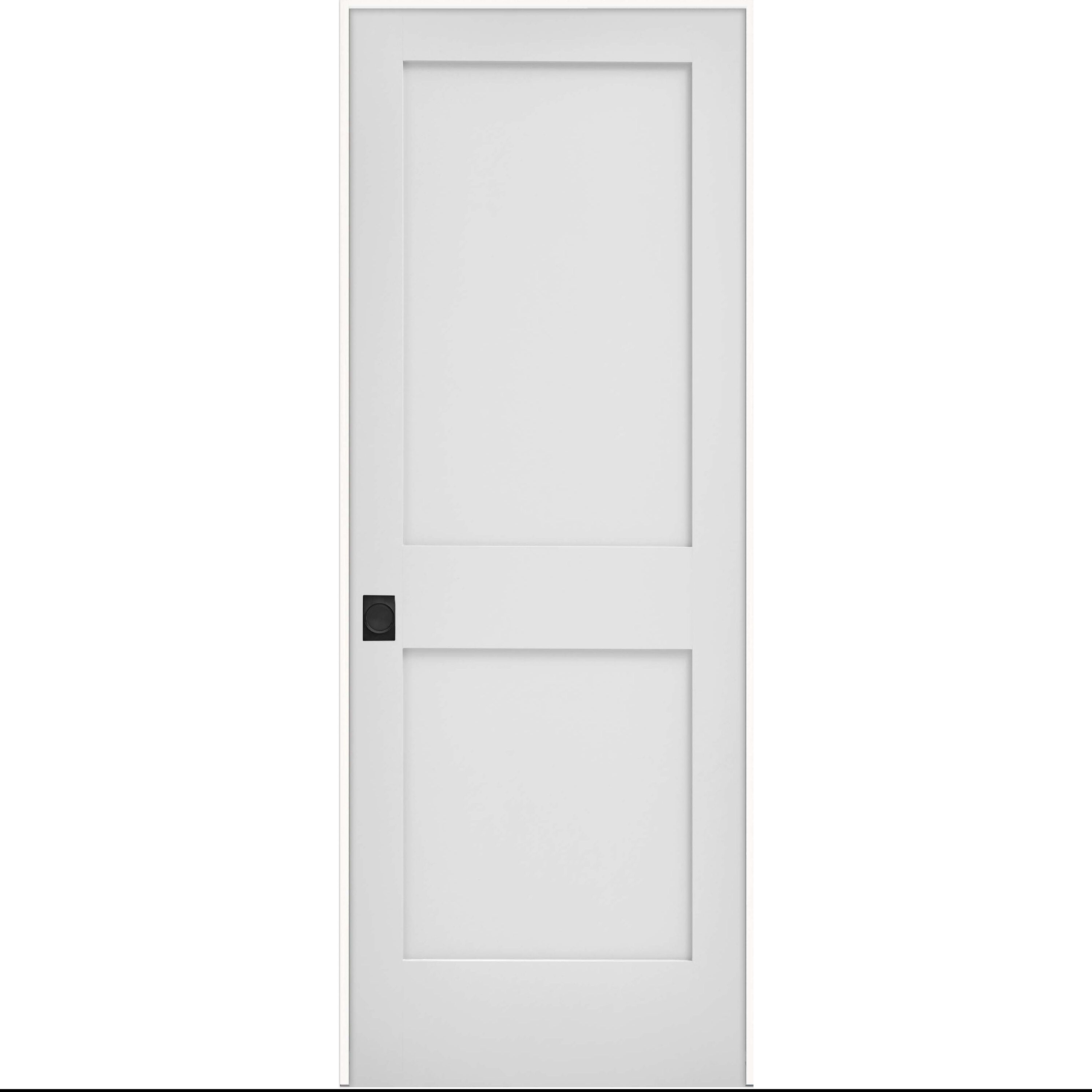 JELD-WEN LOWOLJW249800002 24-in x 80-in Primed Solid core 2-panel square Right hand Smooth Primed MDF Flat Jamb Single Prehung Interior Door