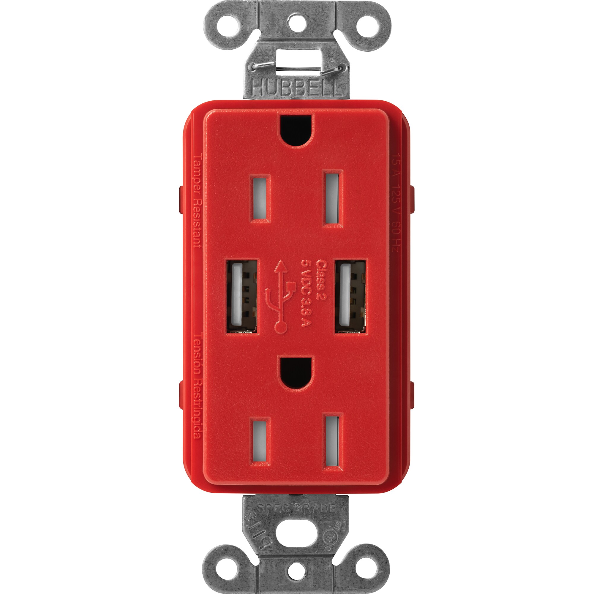Lutron SCR-15-UBTR-SR Claro 15 -Amp 125-volt Tamper Resistant Residential Decorator USB outlet Dual Type A , Signal Red
