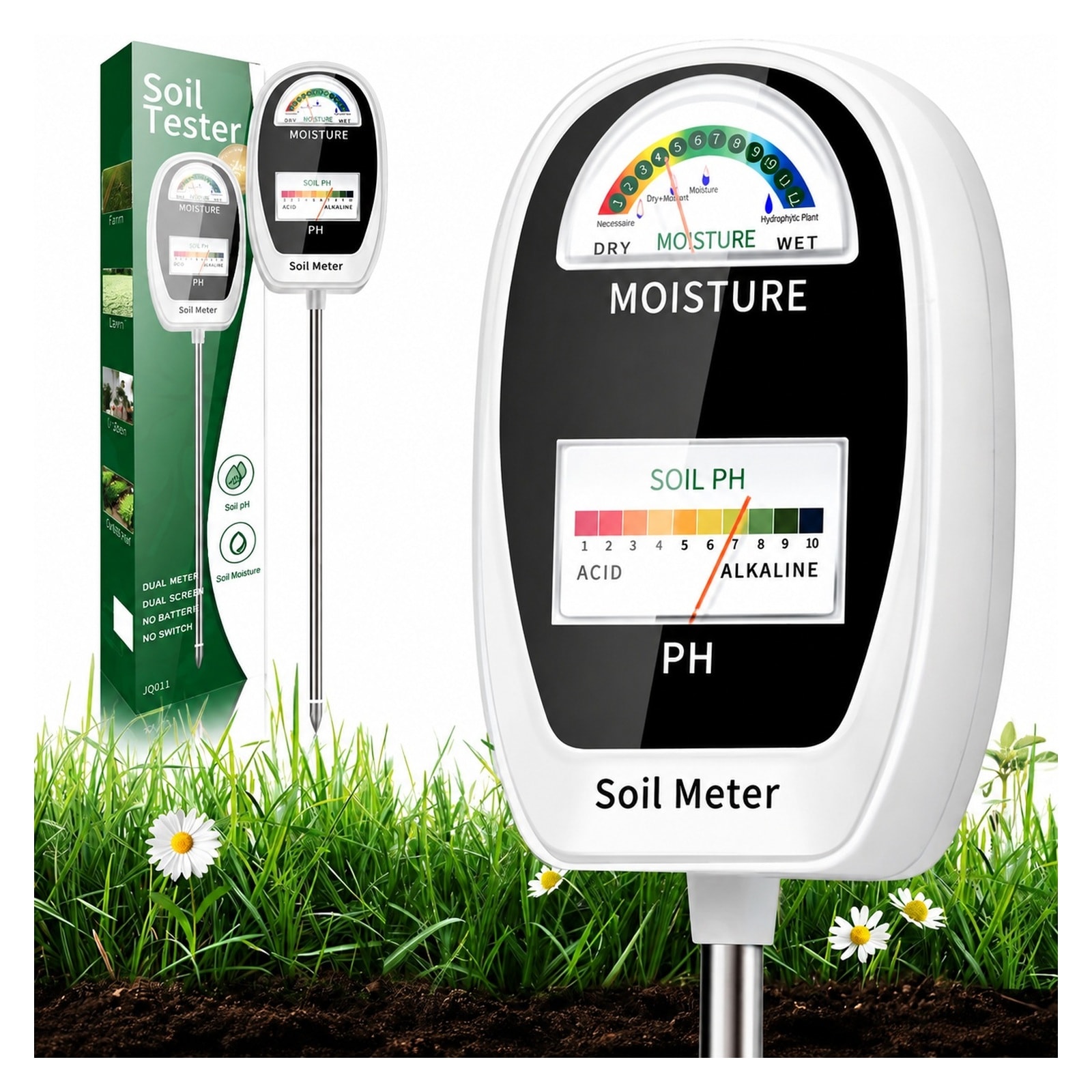 Oyezvary 2-in-1 Soil Moisture Meter and Soil pH Meter Dual Dial Display for Indoor and Outdoor Plants Garden Lawn Farm durable #LOZ0825O0304