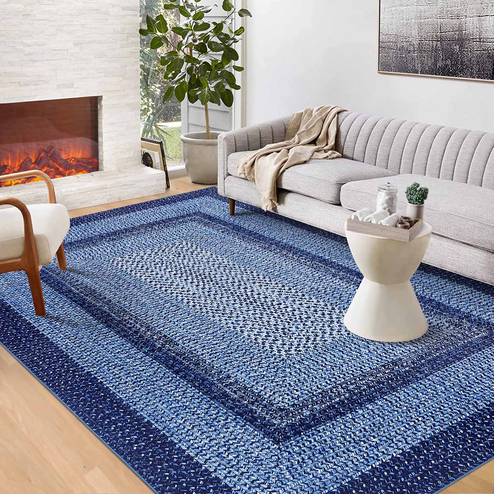 Garvee YXY-LO-PHO-1168QIN7 10 x 13 (ft) Loomed Navy Rectangular Indoor Geometric Mid-Century Modern Machine washable Area rug