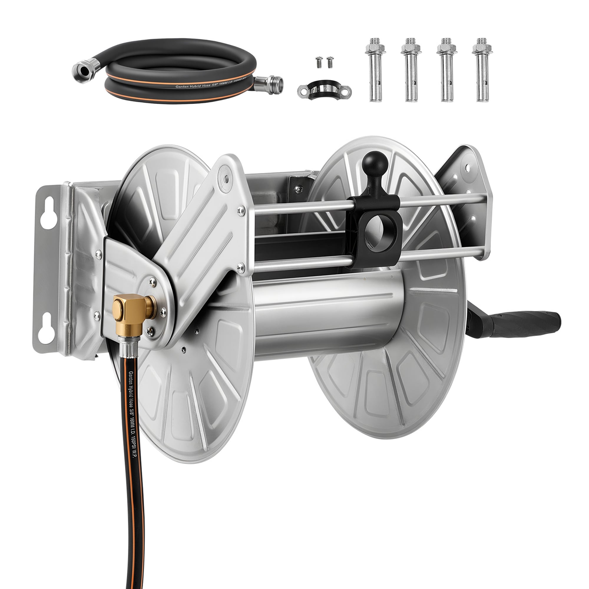 Angel Sar - 150ft Wall Mounted Garden Hose Reel Holds 5.8 in Water Hose Winder with Heavy Duty St...