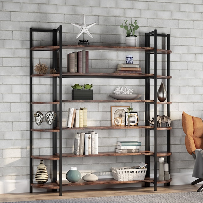 Tribesigns Hoga F1235 Brown Metal 6, Large Black Bookcase With Doors