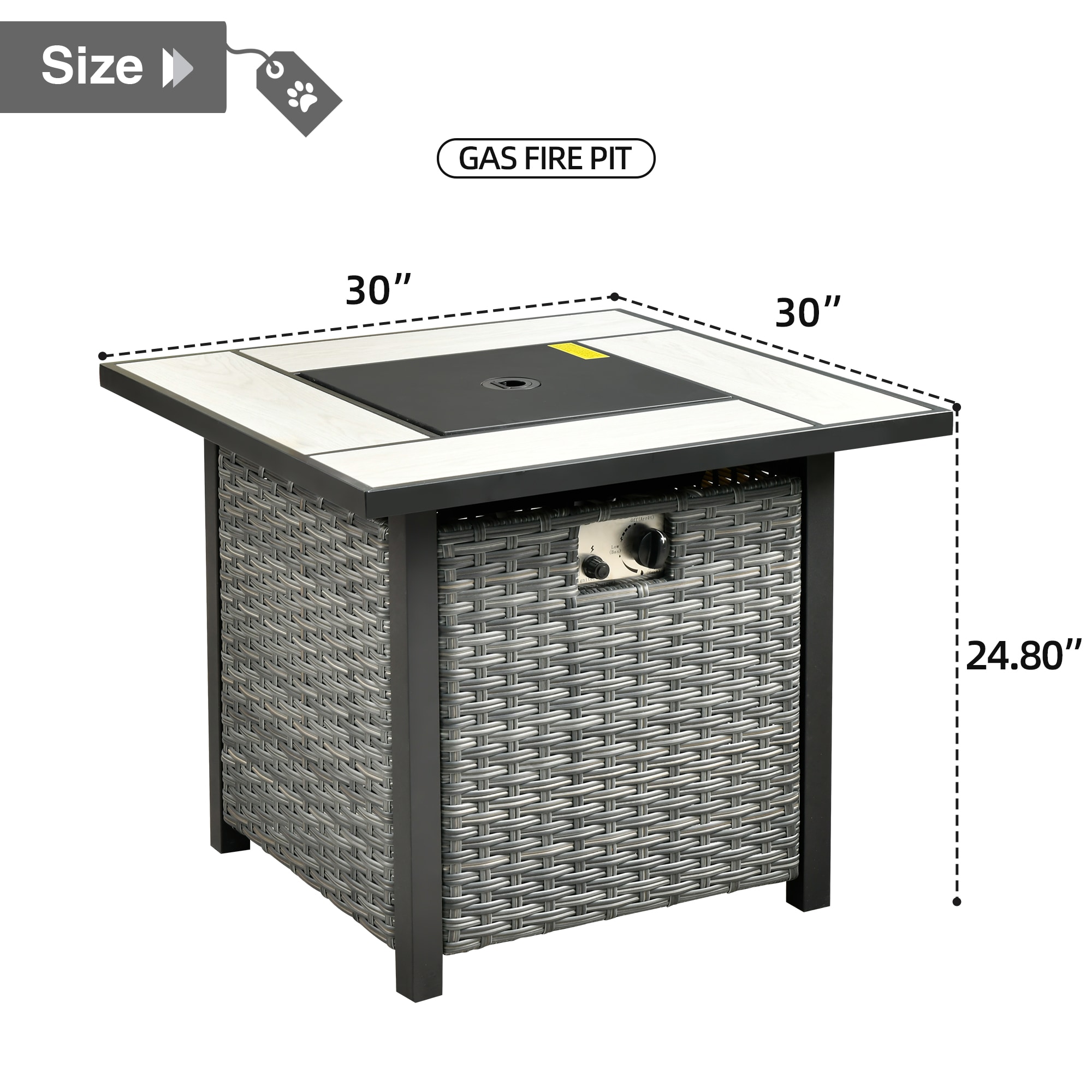 Ovios 29.92-in W Gray Rattan-bp Wicker Square Tabletop Propane Gas Fire ...