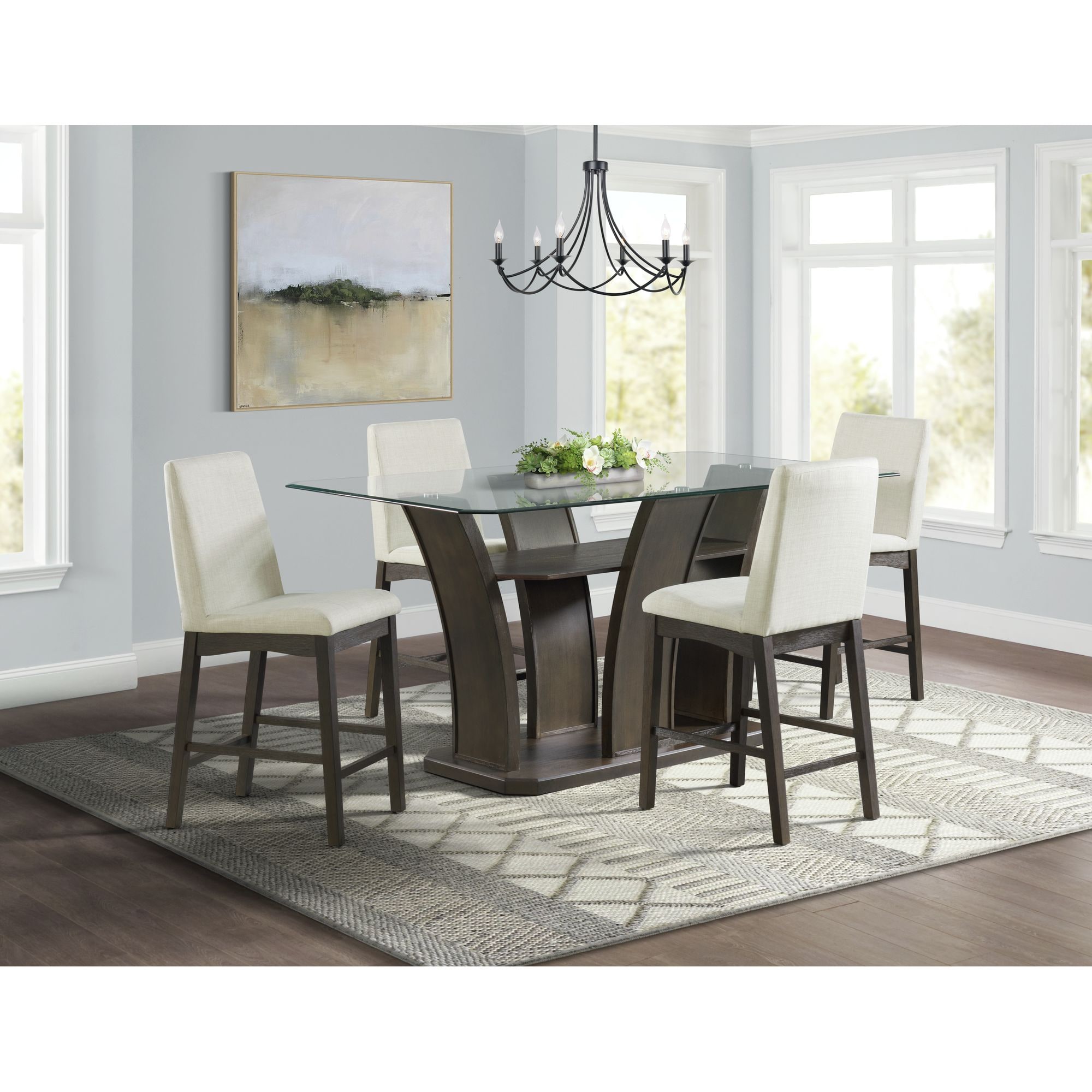 Simms Walnut Transitional Dining Room Set with Rectangular Table (Seats 4) in Gray | - Picket House Furnishings DPR5005PCDRC