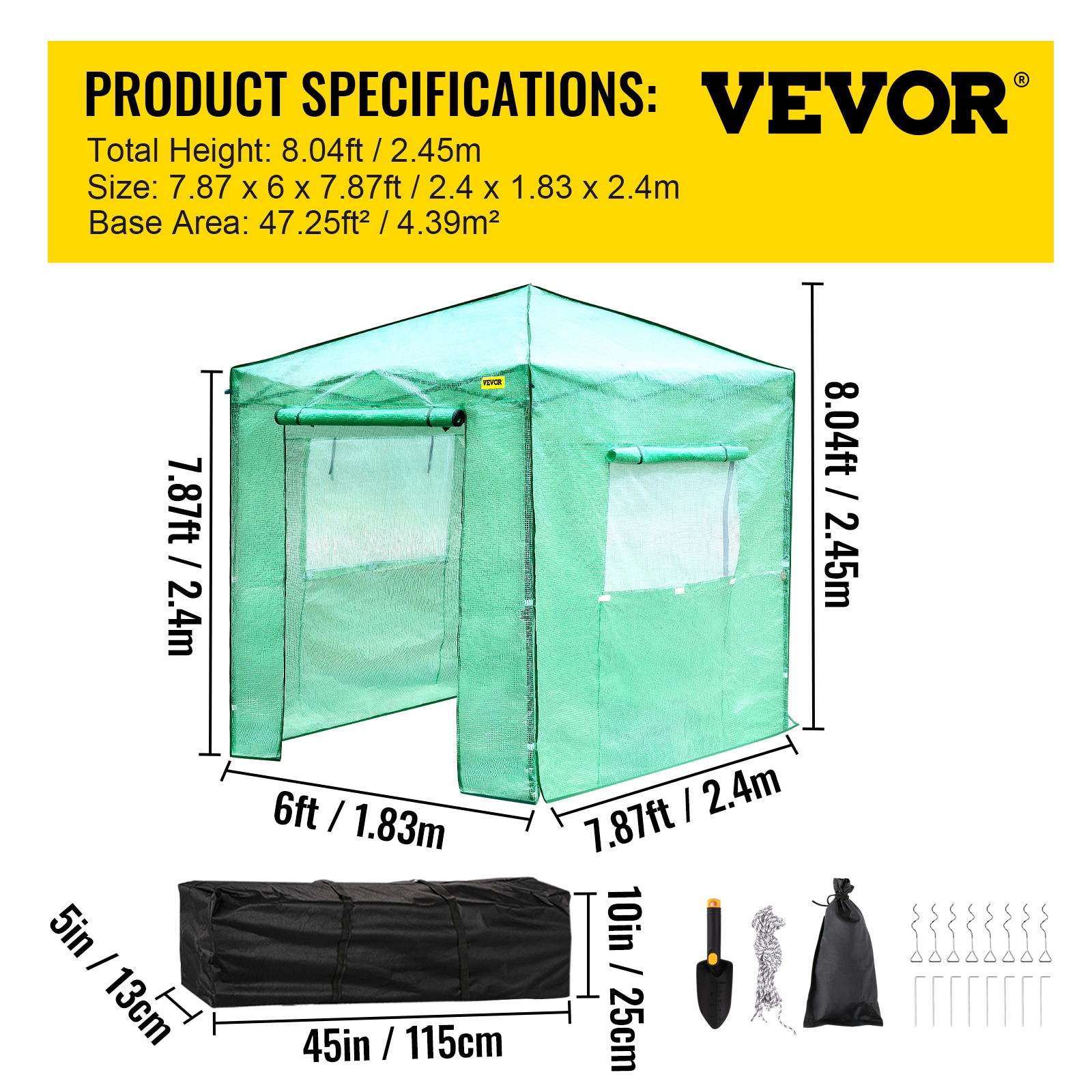 VEVOR 8 x 6 x 8 ft Pop-Up Greenhouse, Set Up in Minutes, Portable ...