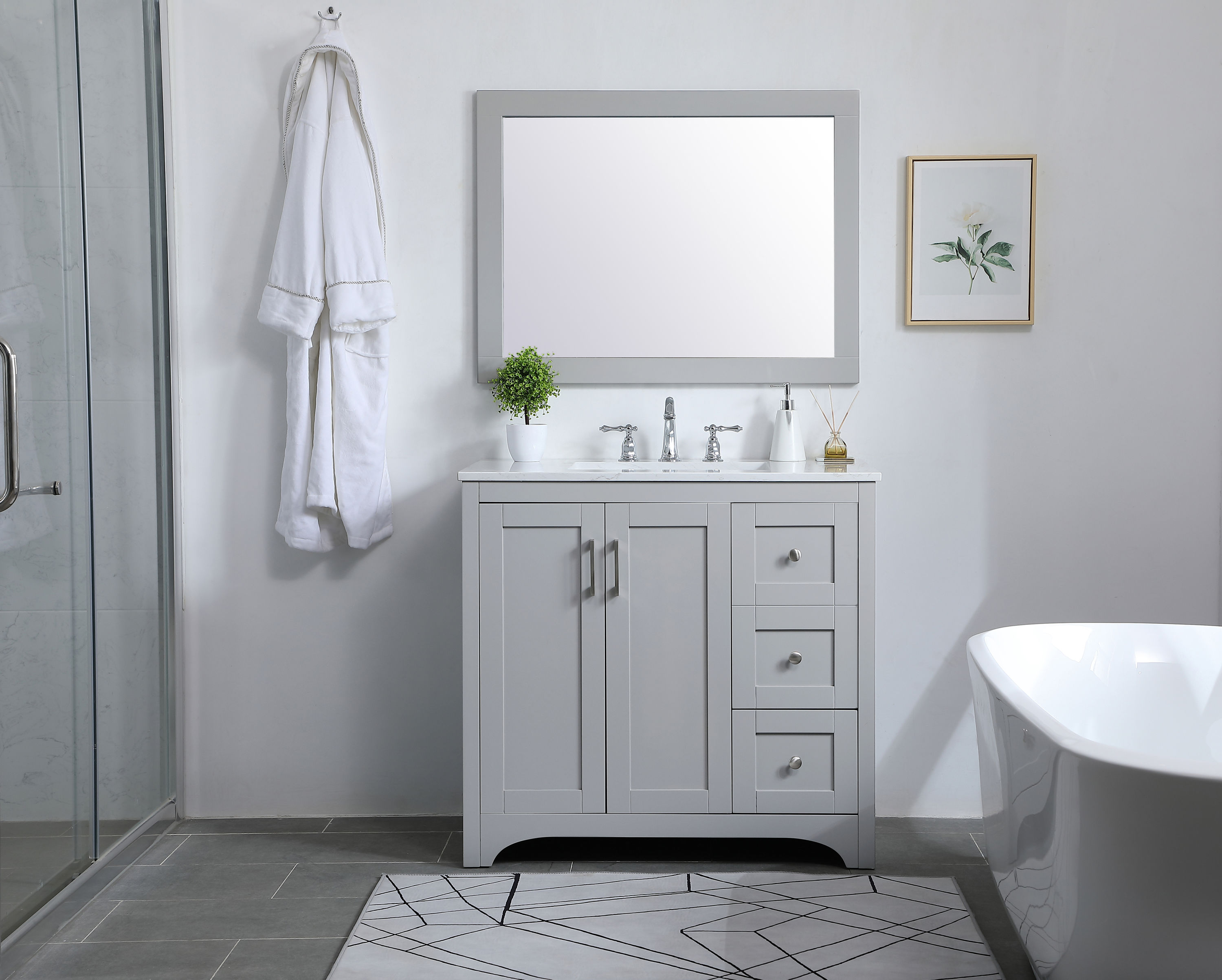 Gray 36" Single Bathroom Vanity with Quartz Top