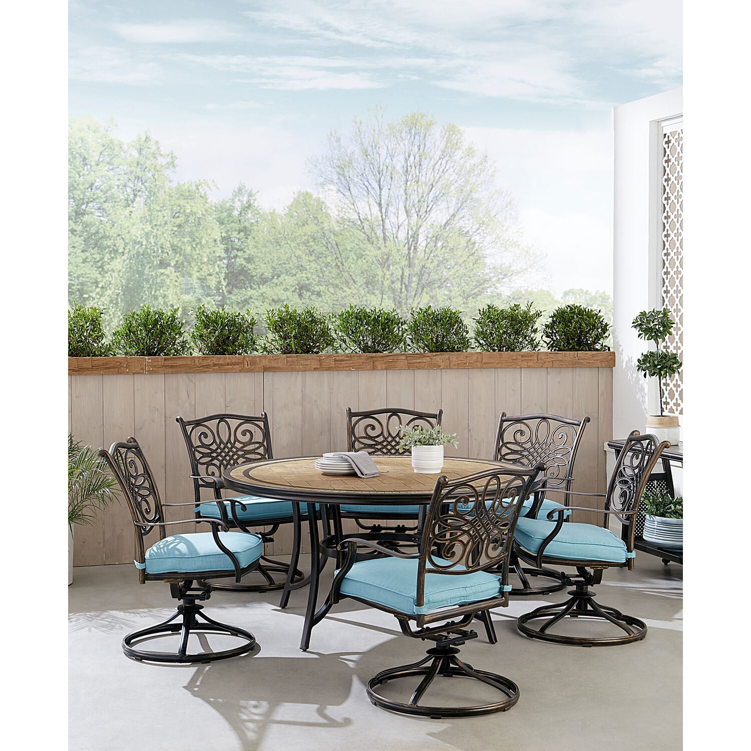 Hanover MONDN7PCSW6RDTLCBLU Patio-Dining-Sets - View #6